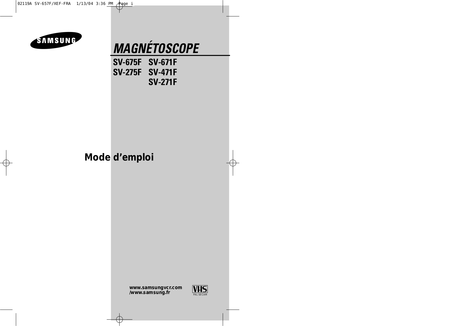 Samsung SV-271F, SV-671F, SV-675F User Manual