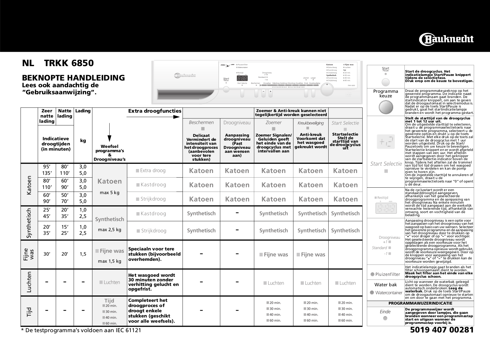 Whirlpool TRKK 6850 INSTRUCTION FOR USE