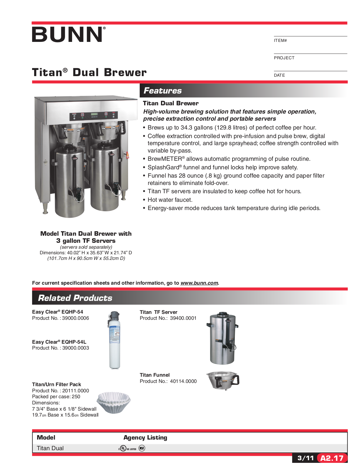 Bunn-O-Matic Titan Dual Brewer General Manual