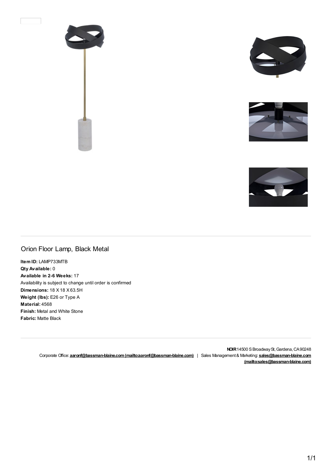 Noir MBYR1597 Specifications - ManualMachine.com
