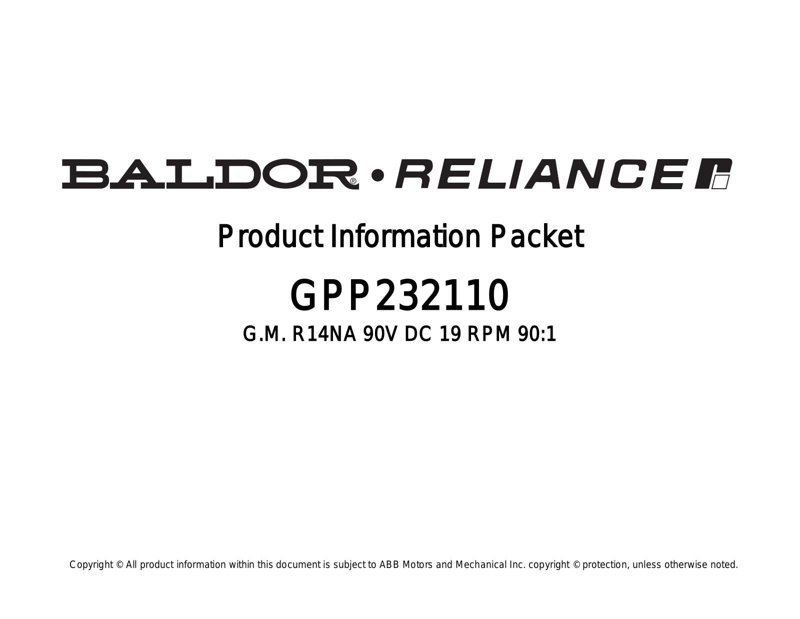 Baldor GPP232110 Product Information Sheet