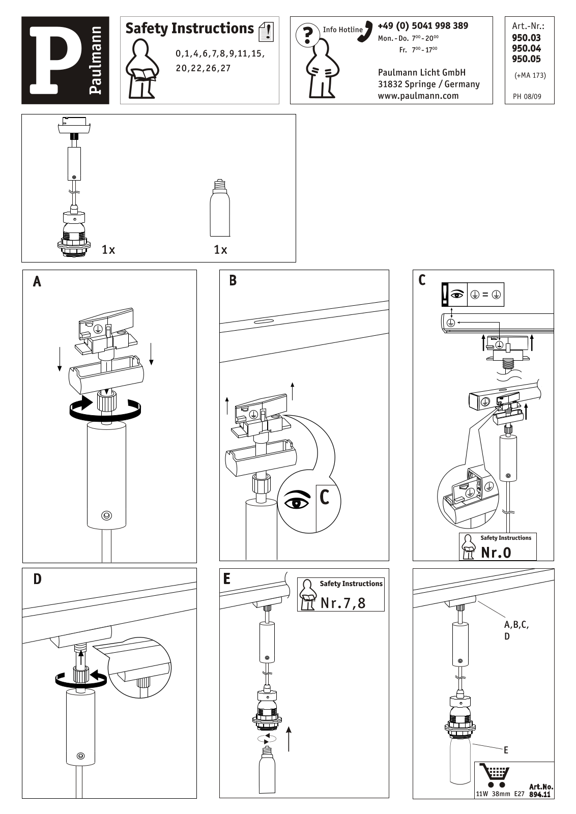 Paulmann 95003, 95004, 95005 Safety instructions - ManualMachine.com