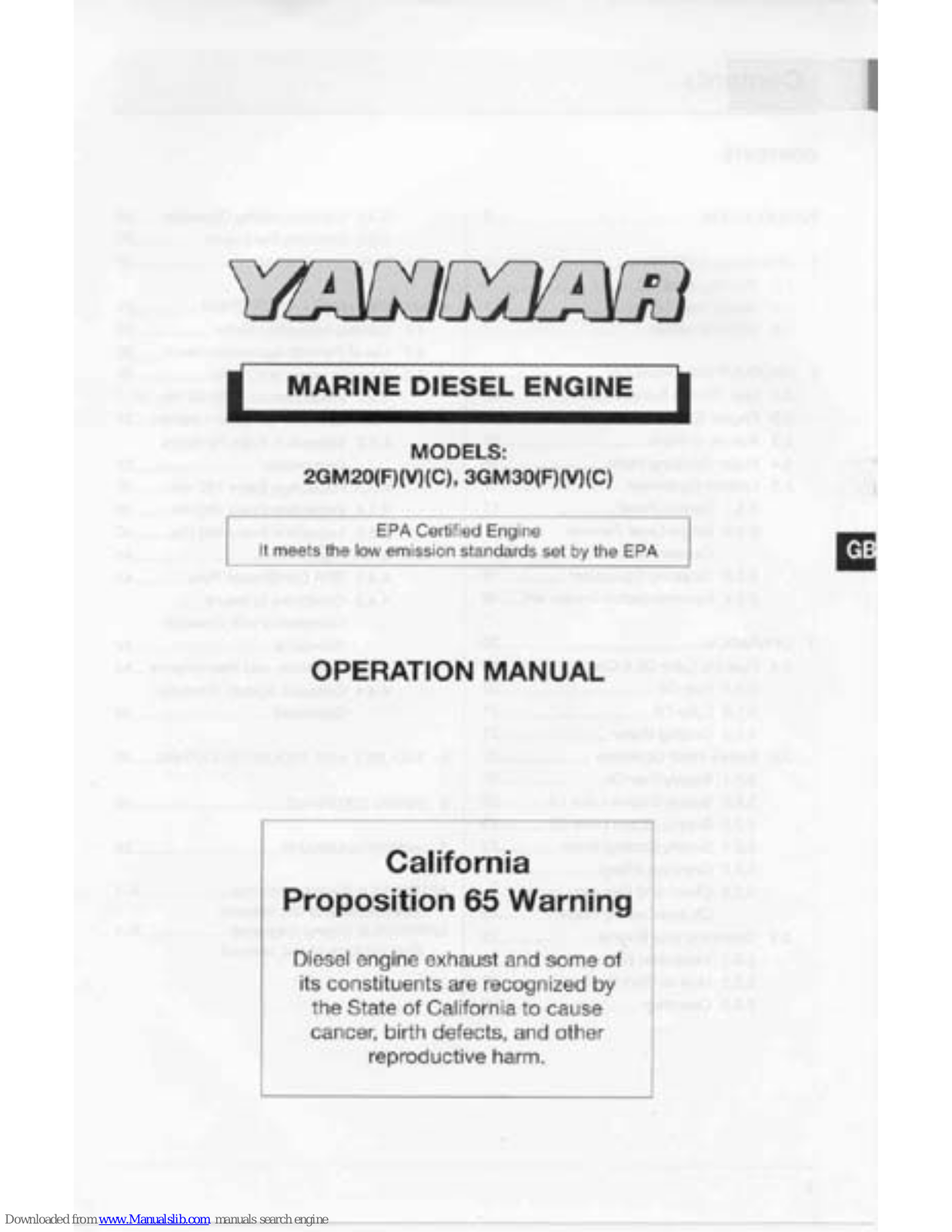 Yanmar 2GM20, 2GM20F, 3GM30, 3GM30F, 3GM30V Operation Manual