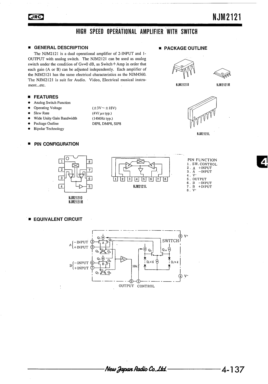 JRC NJM2121D, NJM2121M, NJM2121L Datasheet