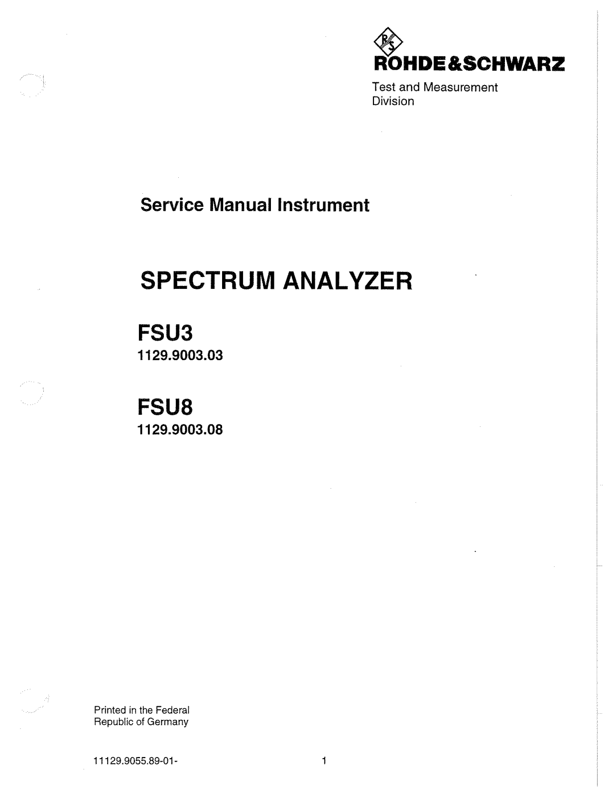 Rohde & Schwarz FSU 1129.9003.08, FSU 1129.9003.03 Service Manual