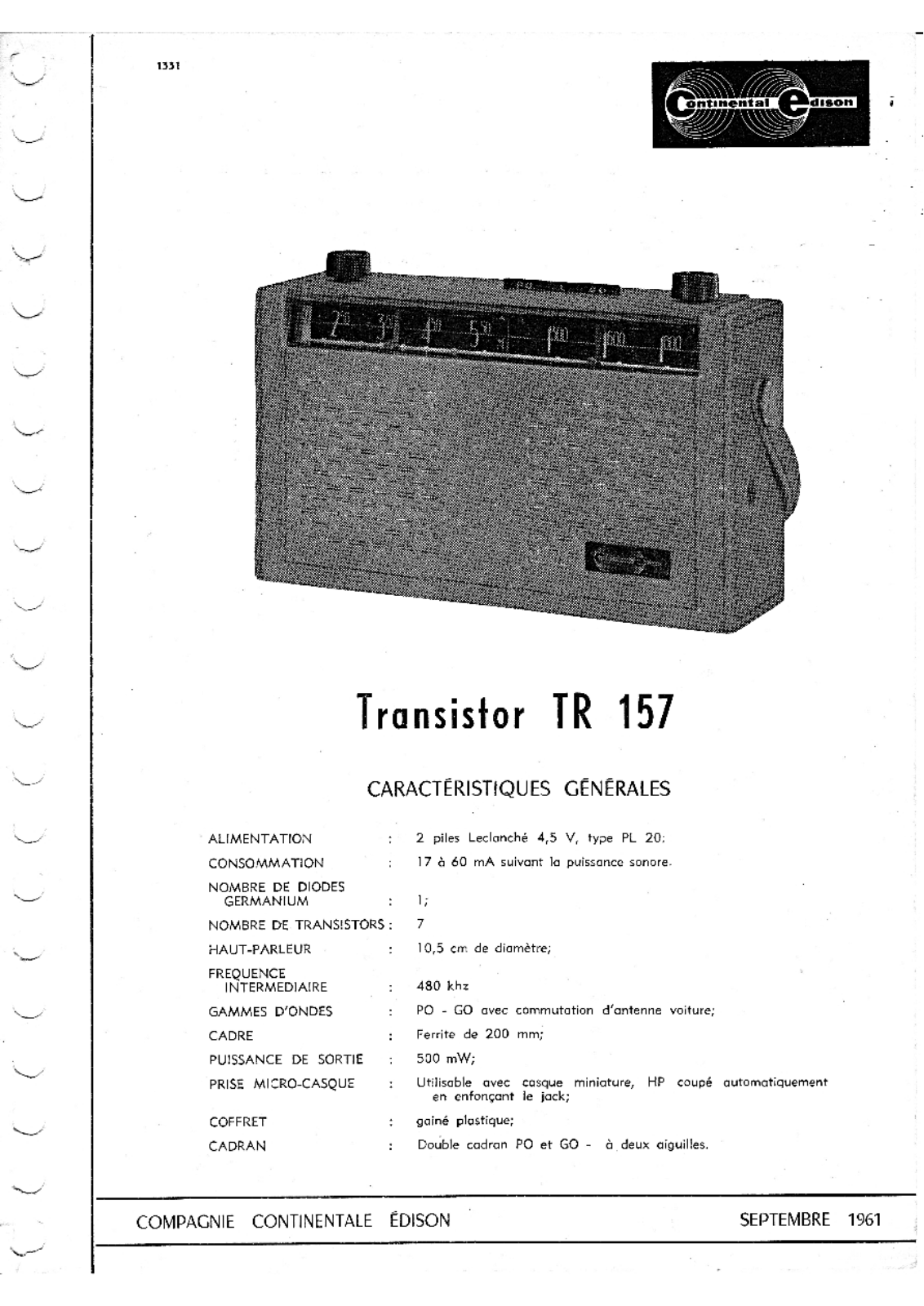 Continental Edison TR-157 Schematic