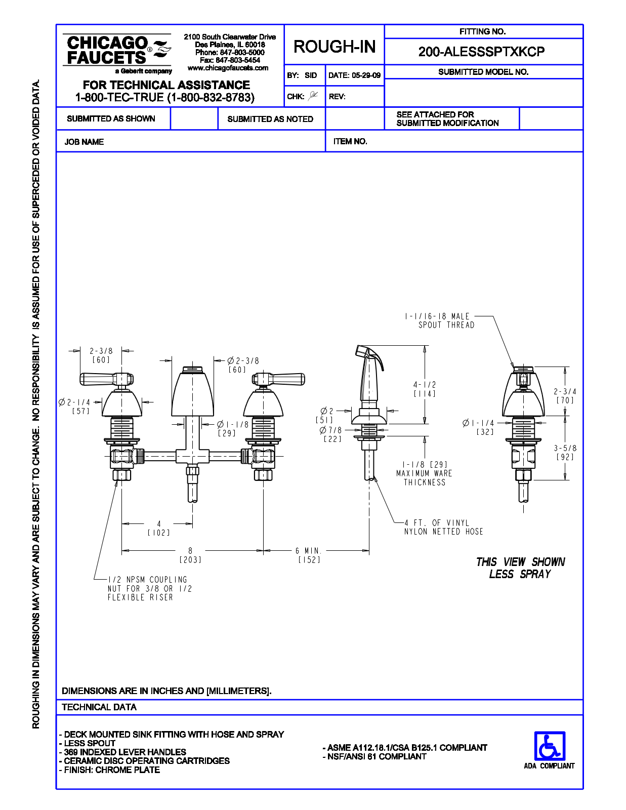 Chicago Faucet 200-ALESSSPTXK User Manual