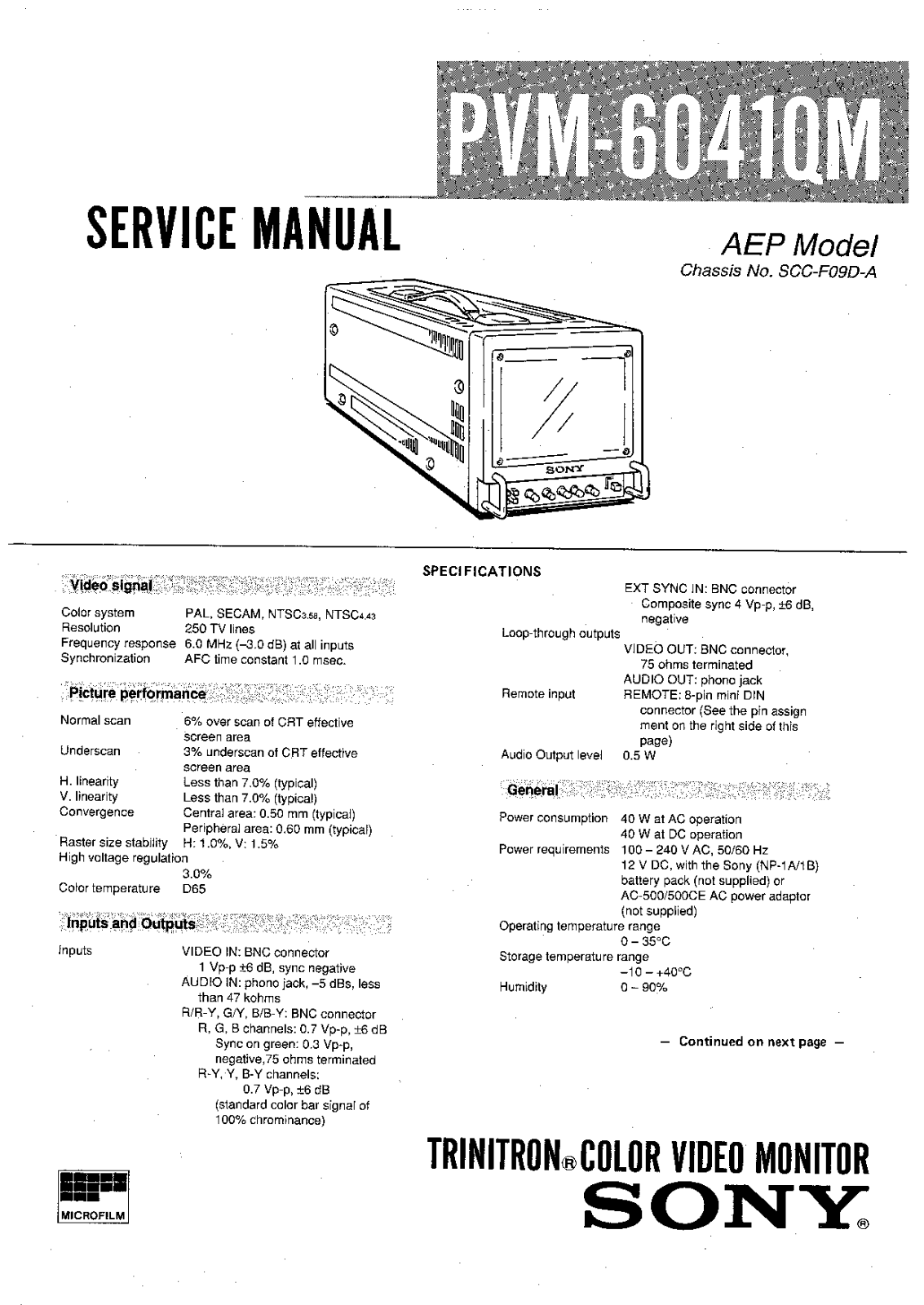 Sony PVM-6041QM Service Manual