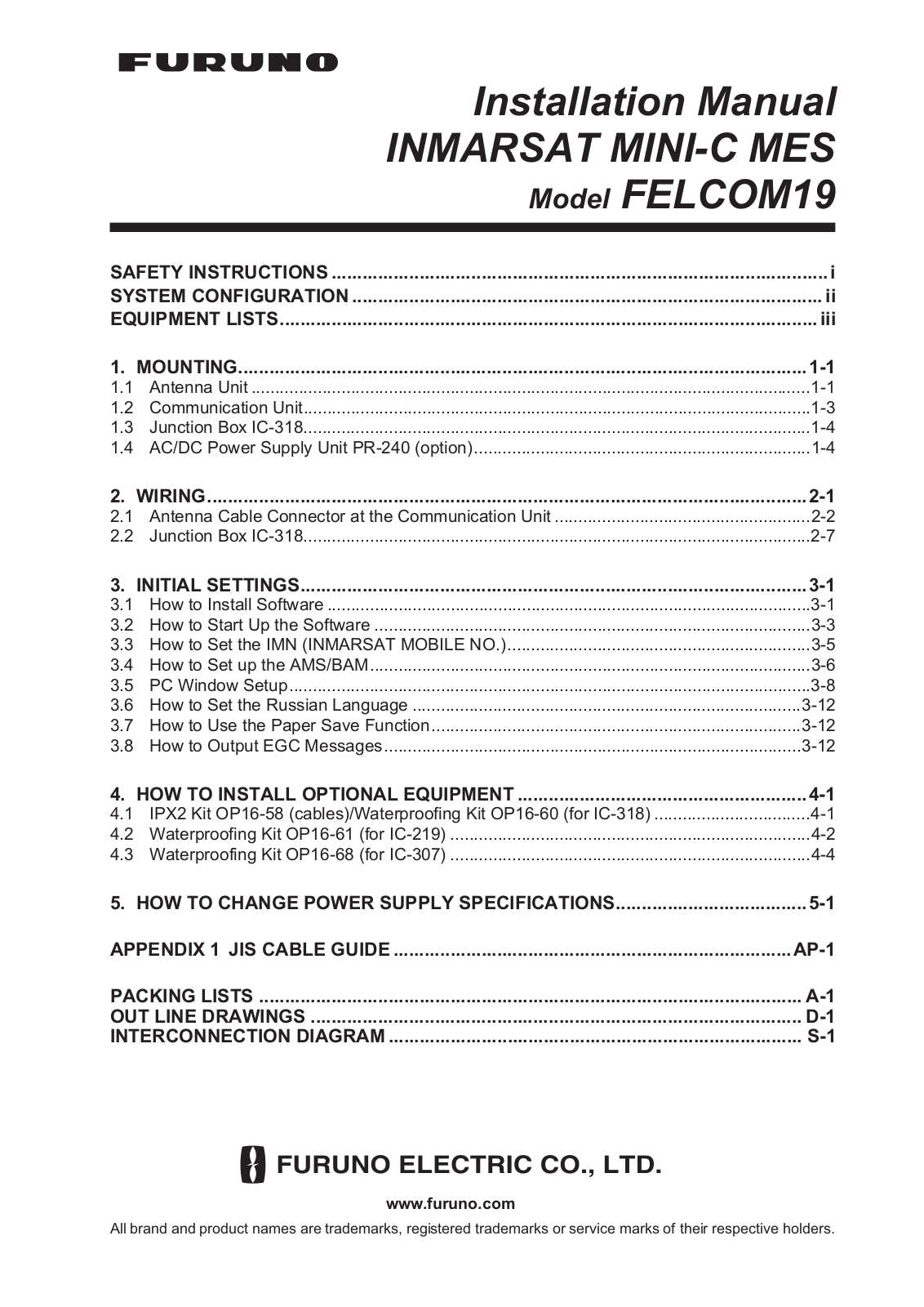 Furuno Inmarsat Mini-C MES FELCOM19 Installation Manual