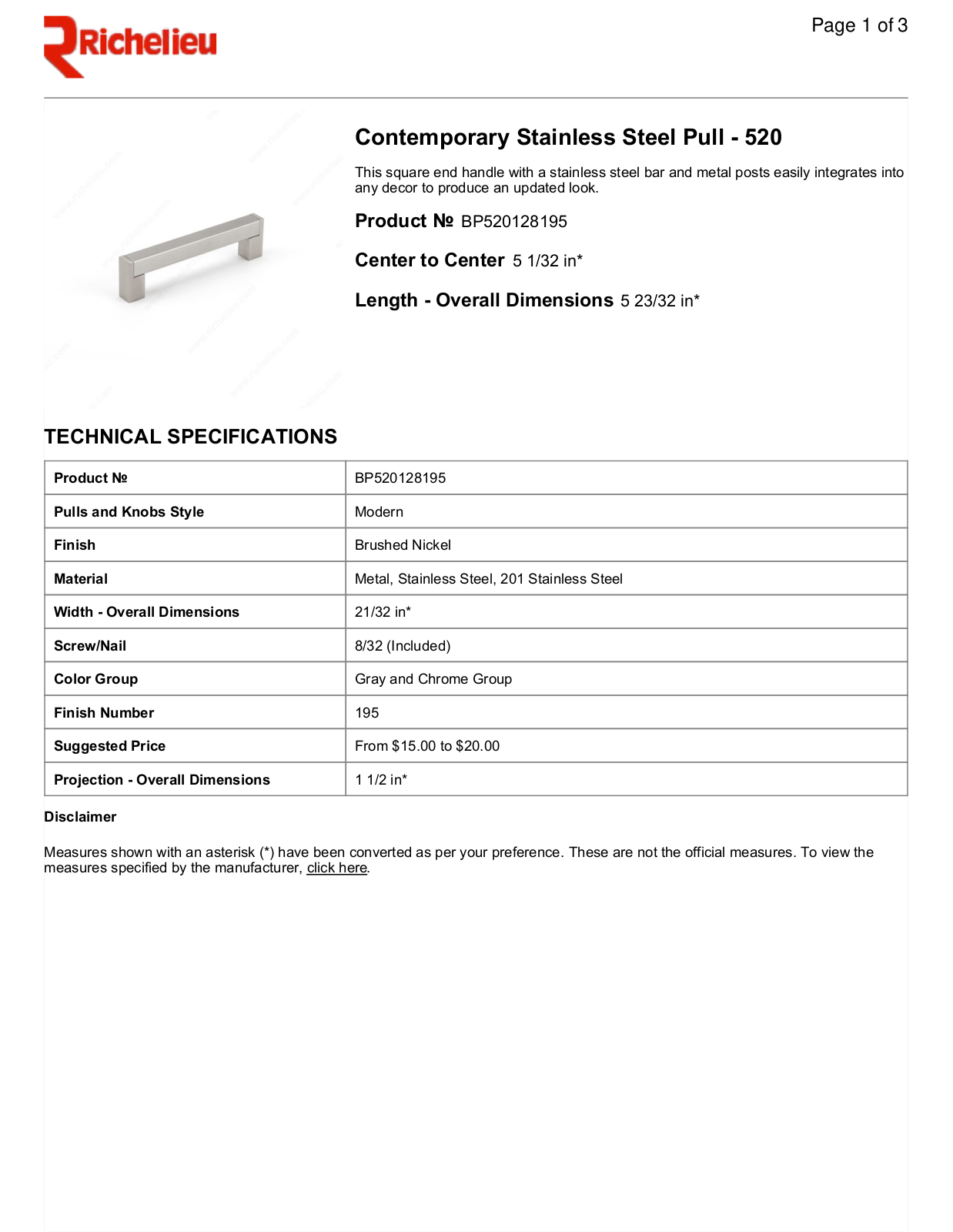 Richelieu RHC1252 Specifications - ManualMachine.com