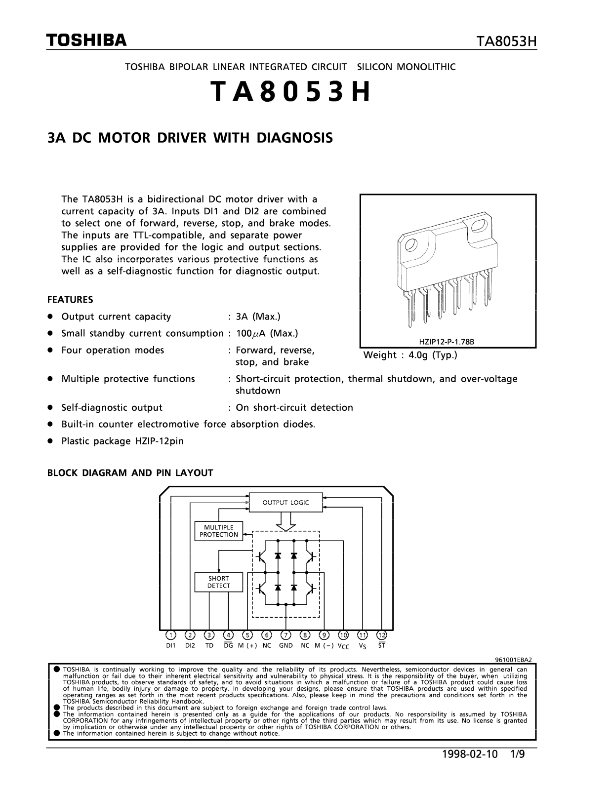 Toshiba TA8053H Datasheet