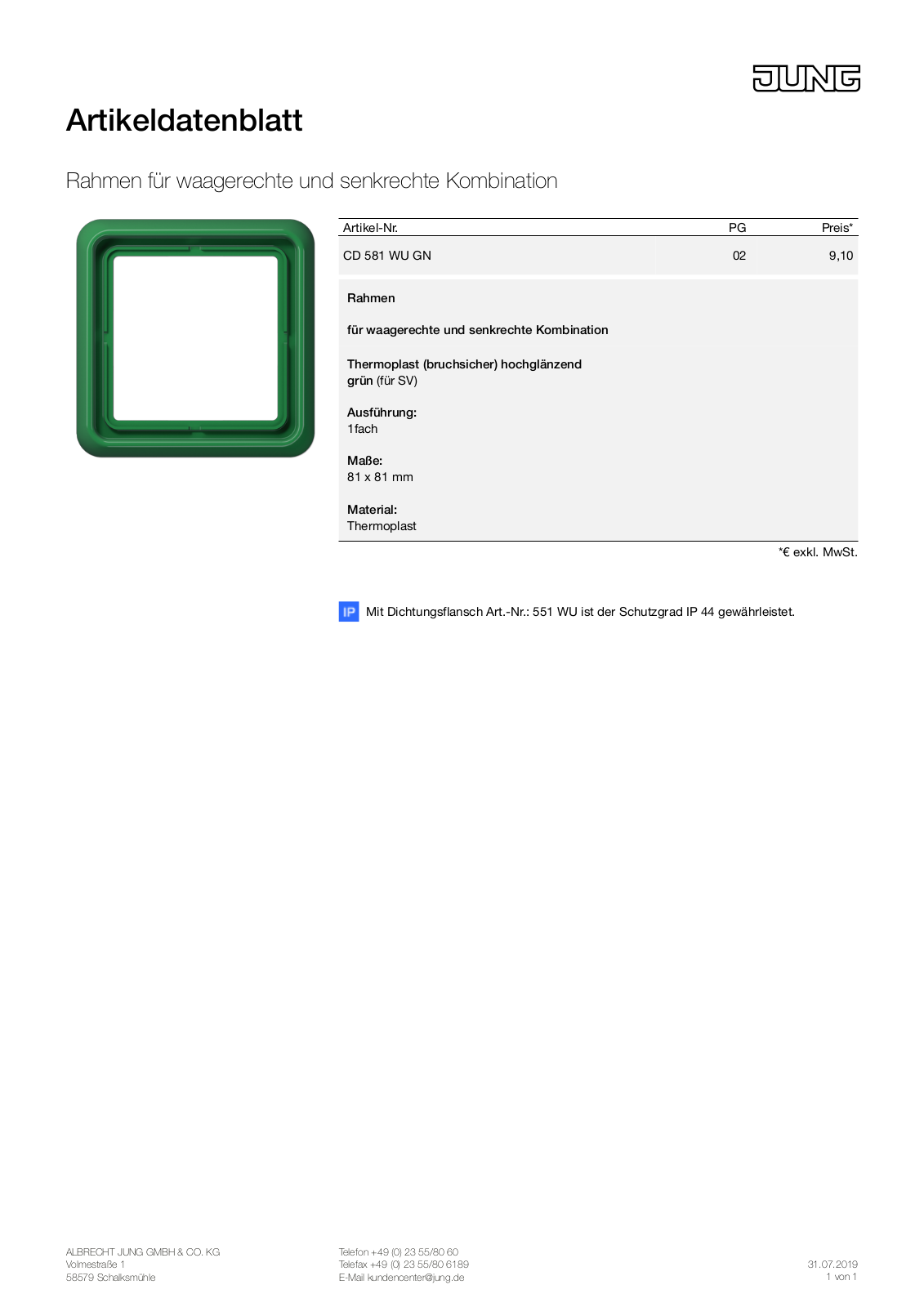 Jung CD 581 WU GN User Manual