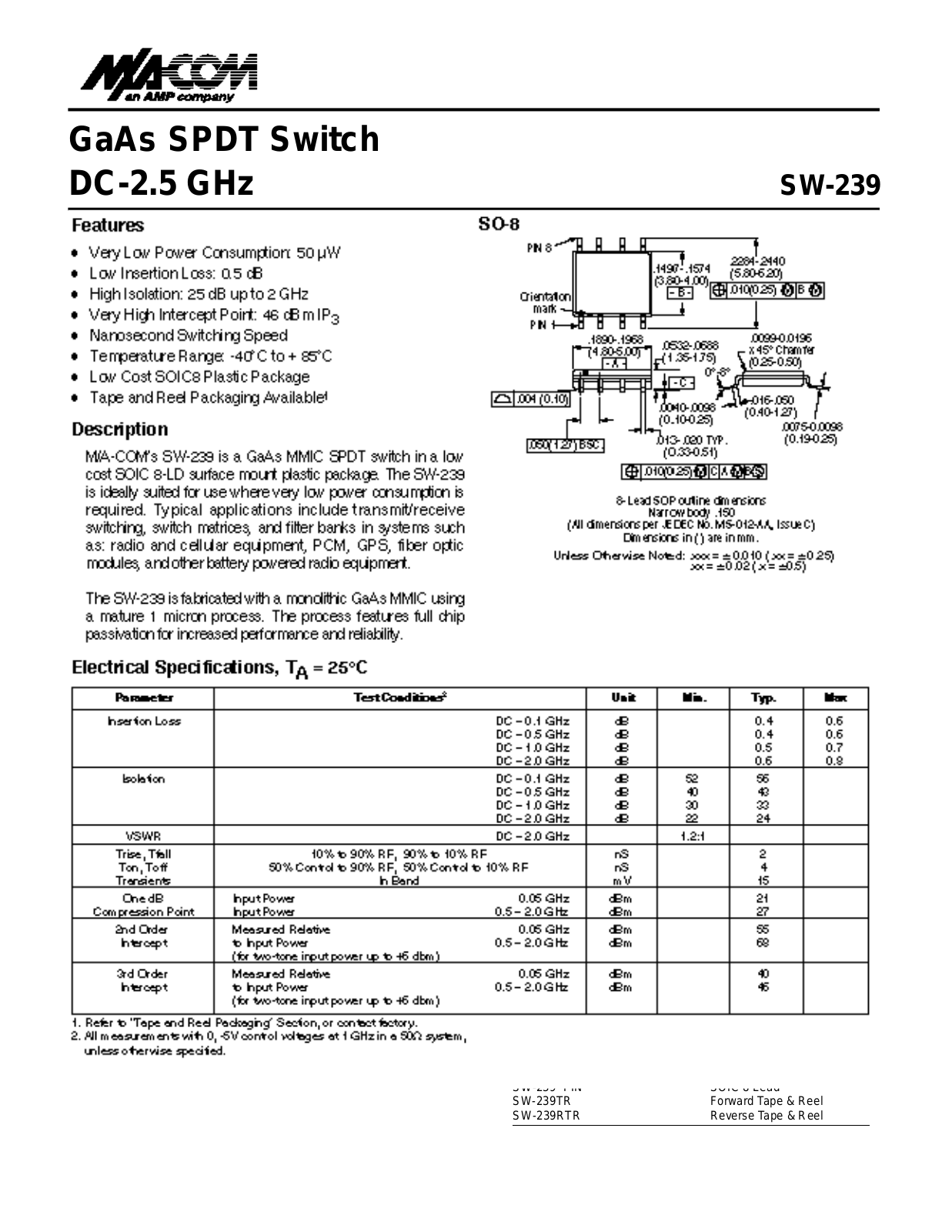 M A COM SW-239 Datasheet