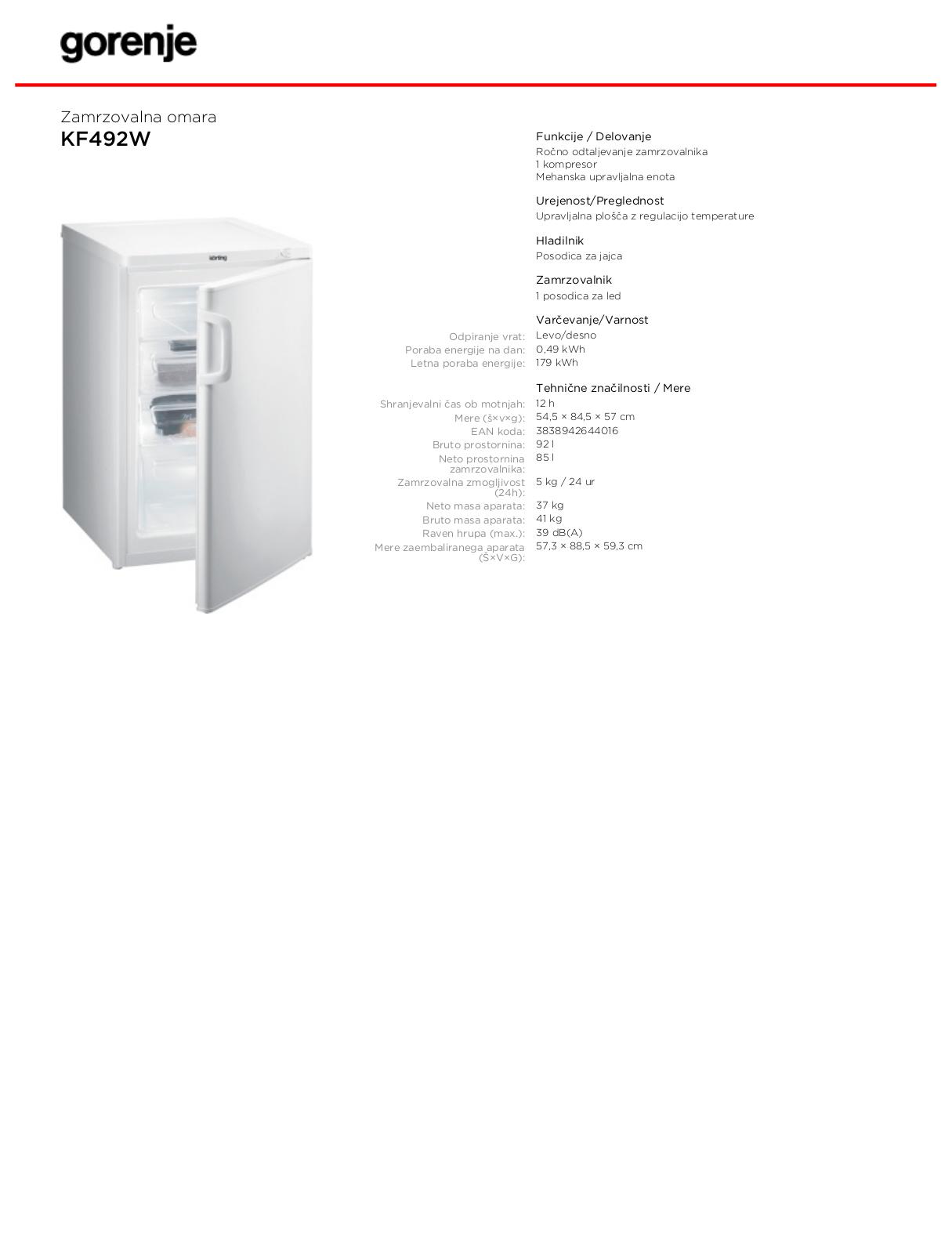 Gorenje KF492W BROCHURE