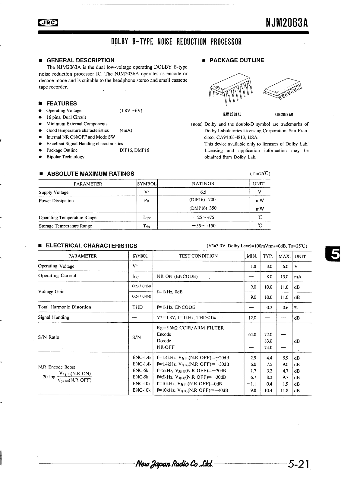 JRC NJM2063AD, NJM2063AM Datasheet