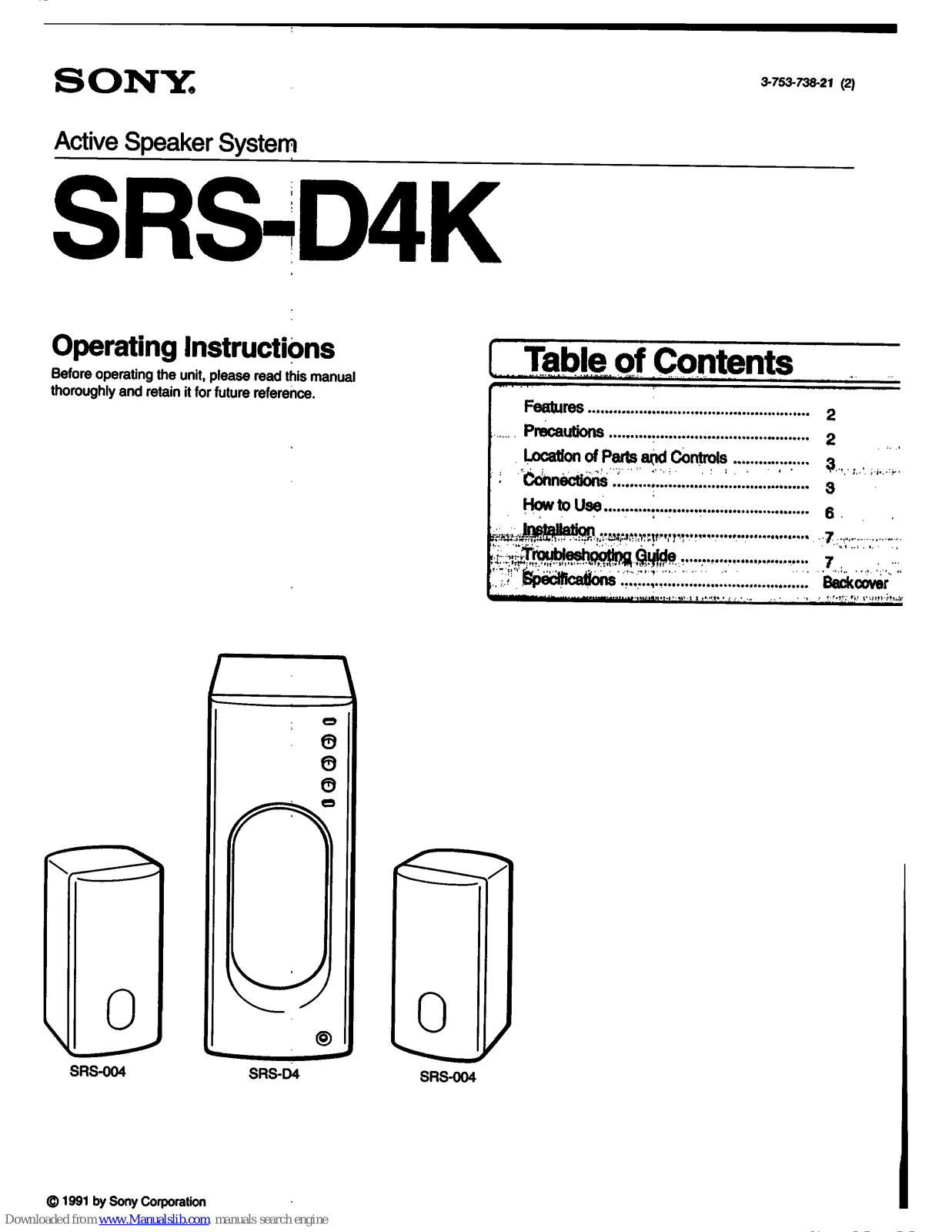 Sony SRS-D4K Primary, SRS-004, SRS-D4 Operating Instructions Manual