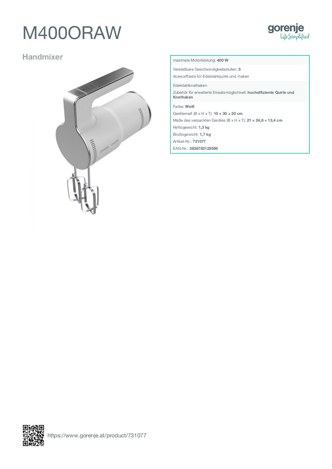 Gorenje M400ORAW User Manual