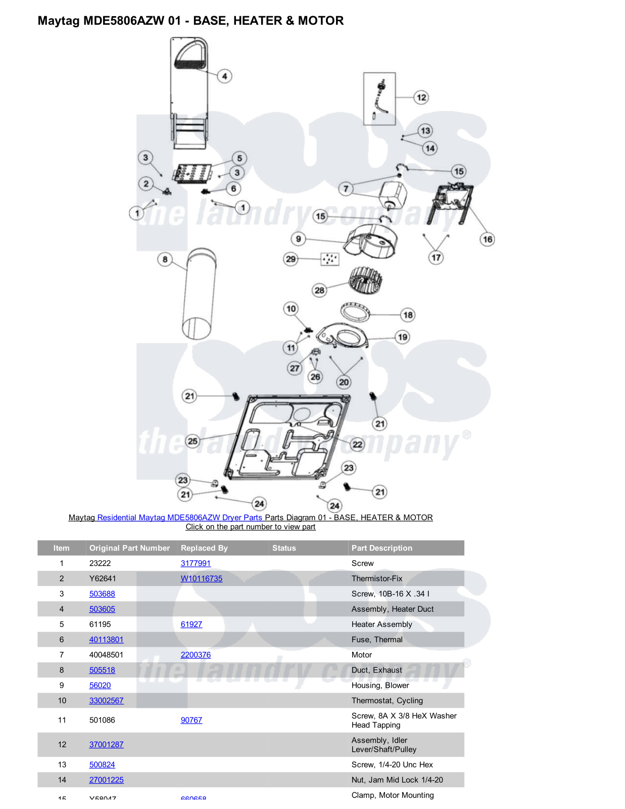 Maytag MDE5806AZW Parts Diagram