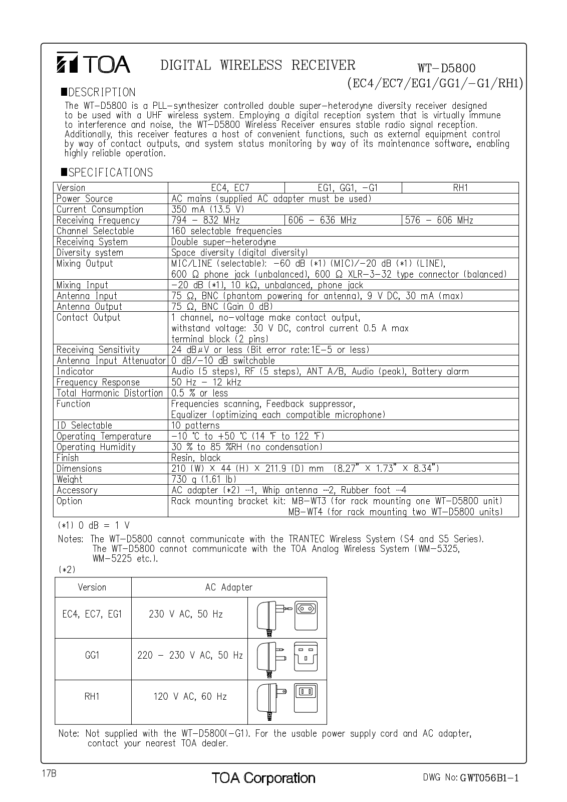 TOA WT-5800 E01US User Manual