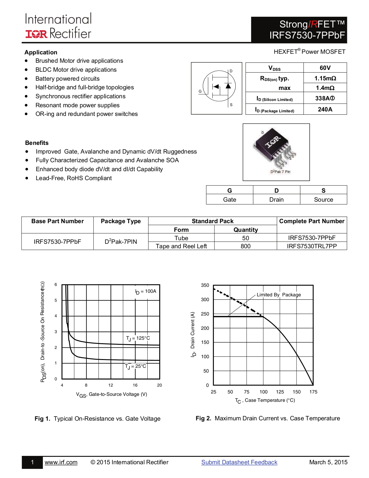 Datasheet IRFS7530-7PPbF Datasheet - ManualMachine.com