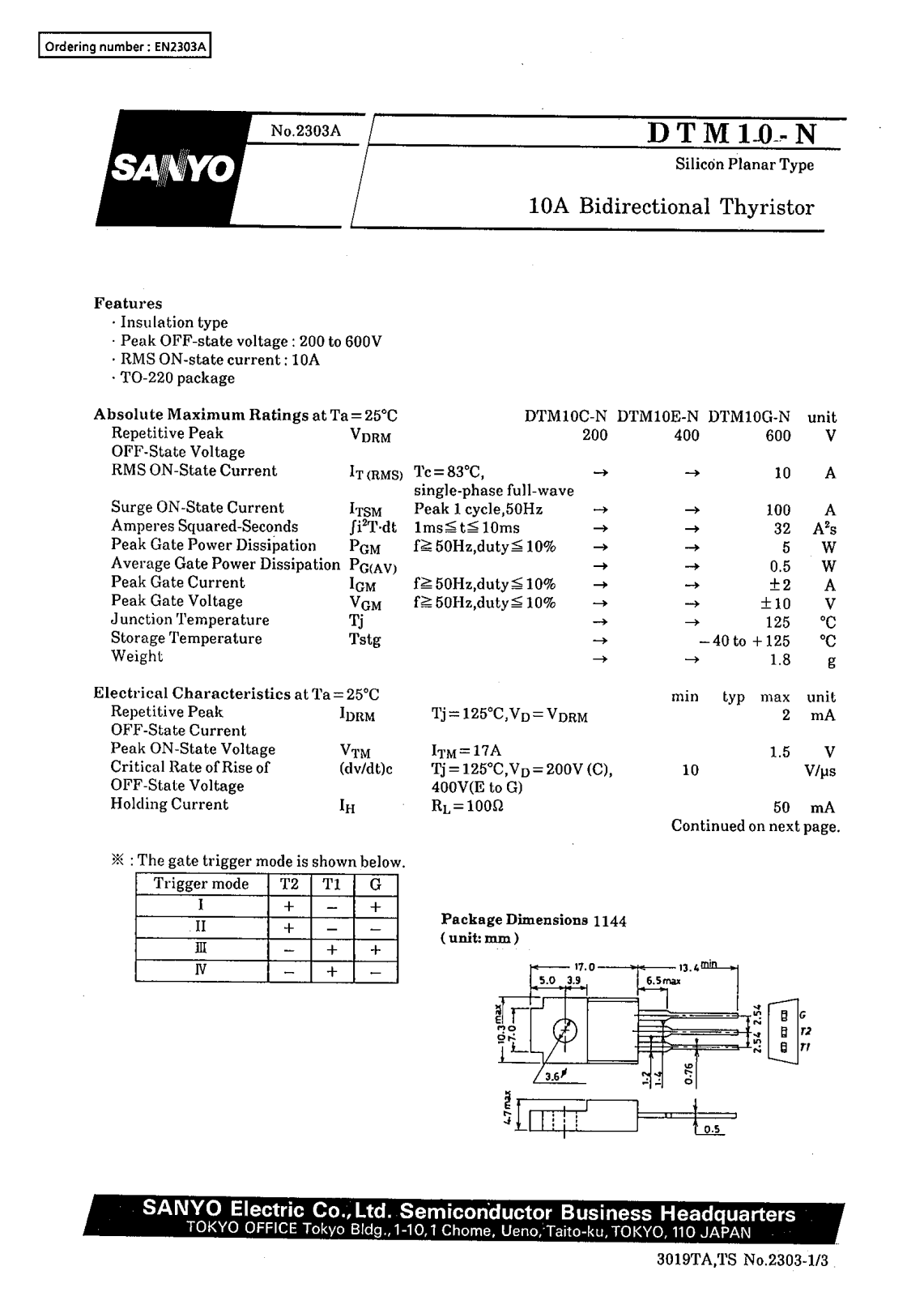 SANYO DTM10G-N, DTM10E-N, DTM10C-N Datasheet