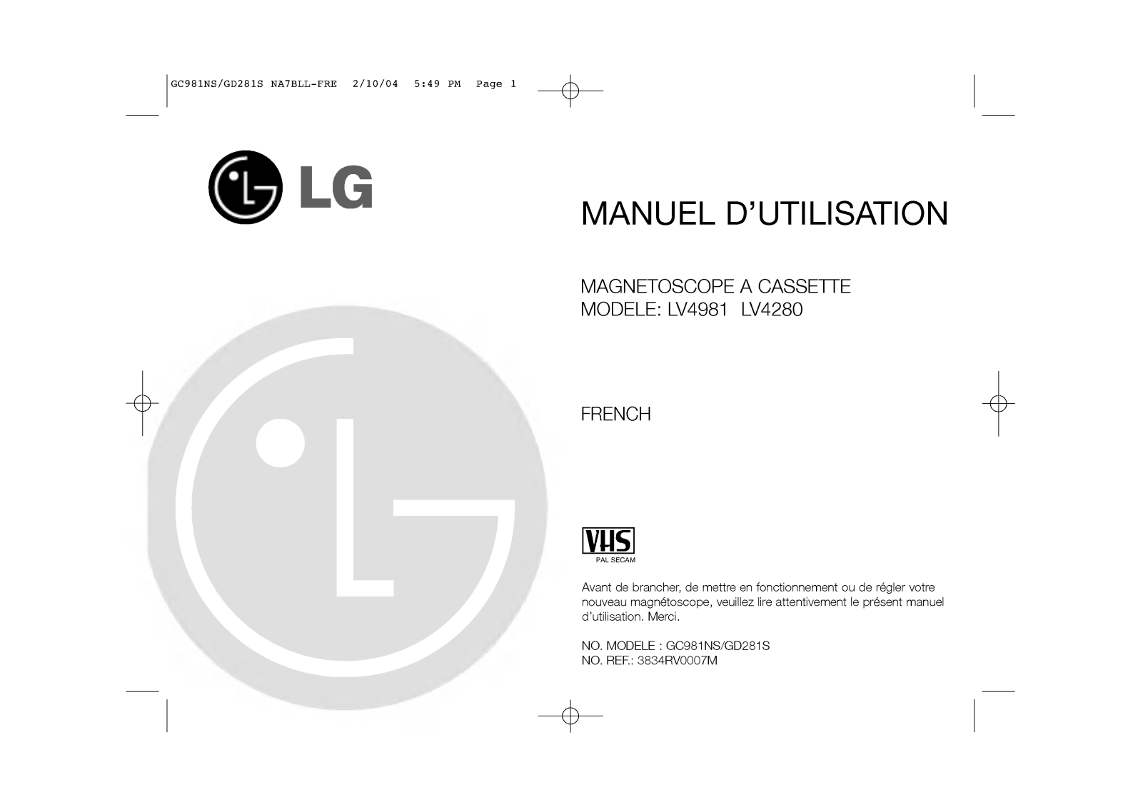 LG GC981NP2 Owner’s Manual