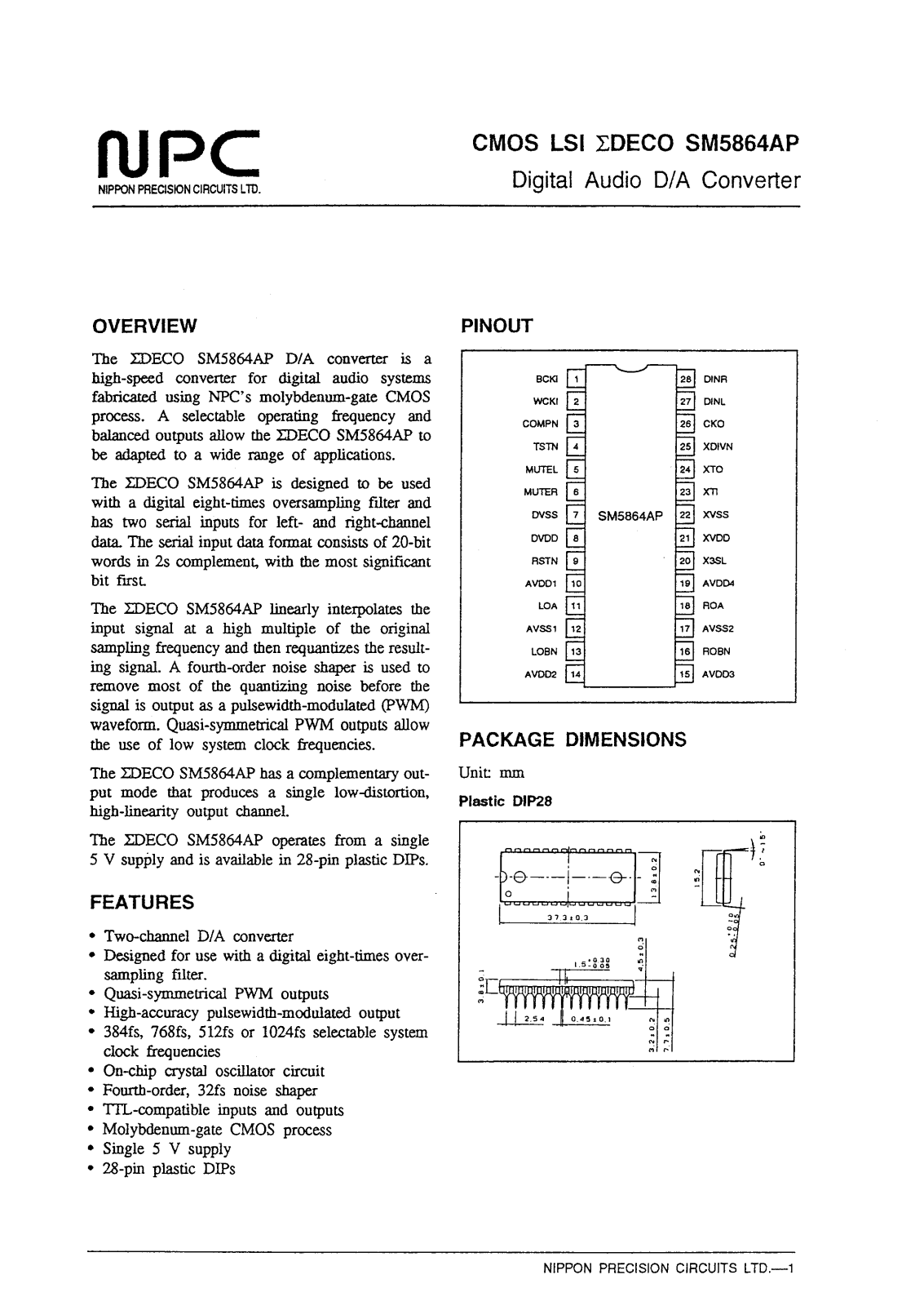 NPC SM5864AP Datasheet