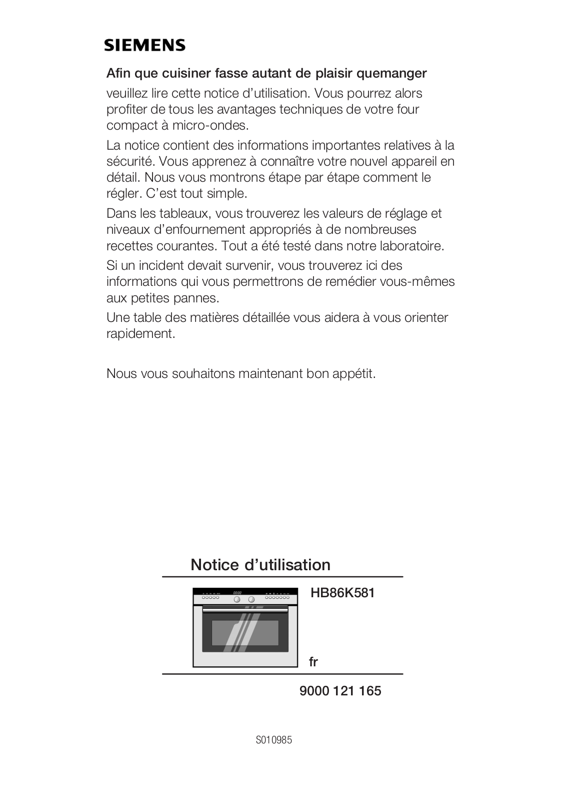 SIEMENS HB86K581 User Manual