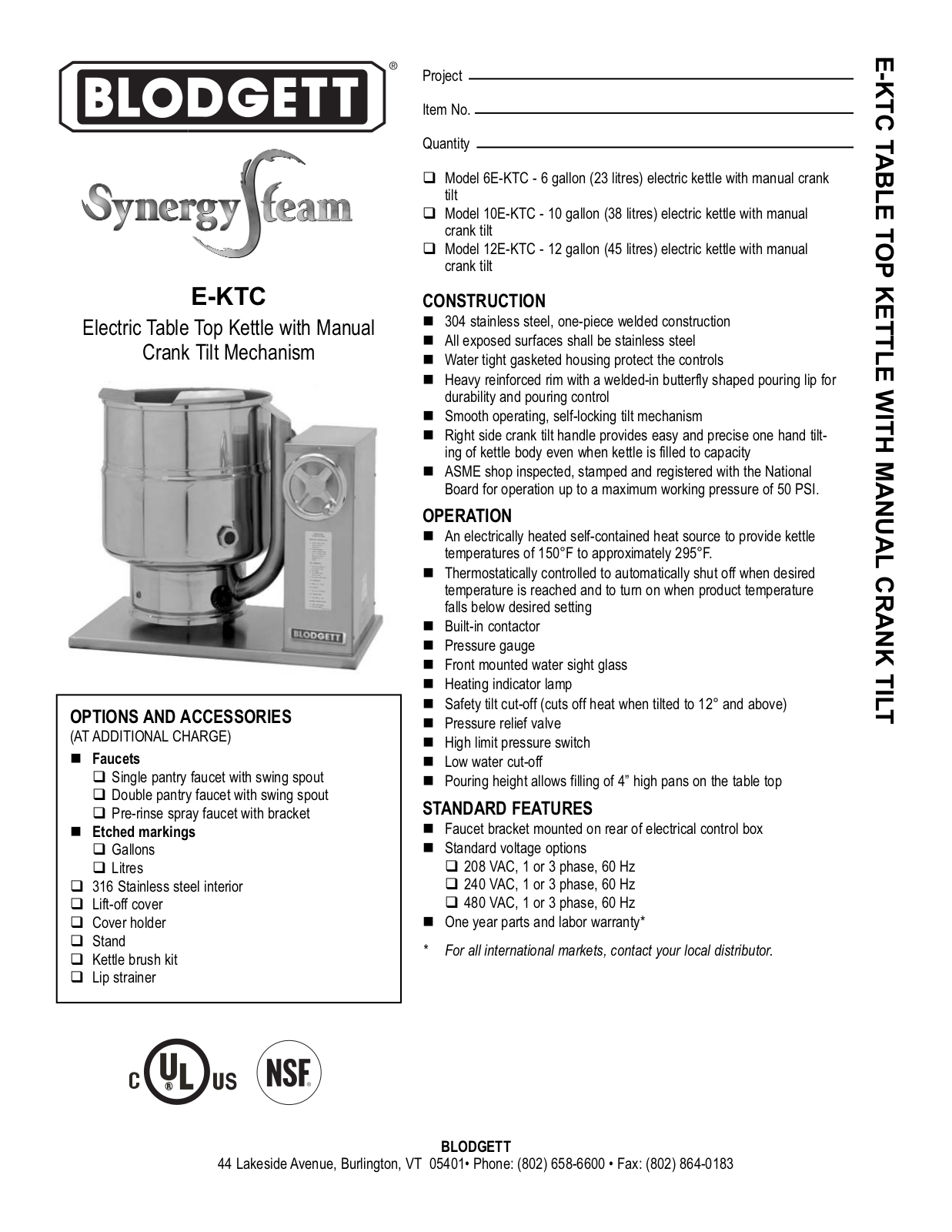 Blodgett 10E-KTC User Manual