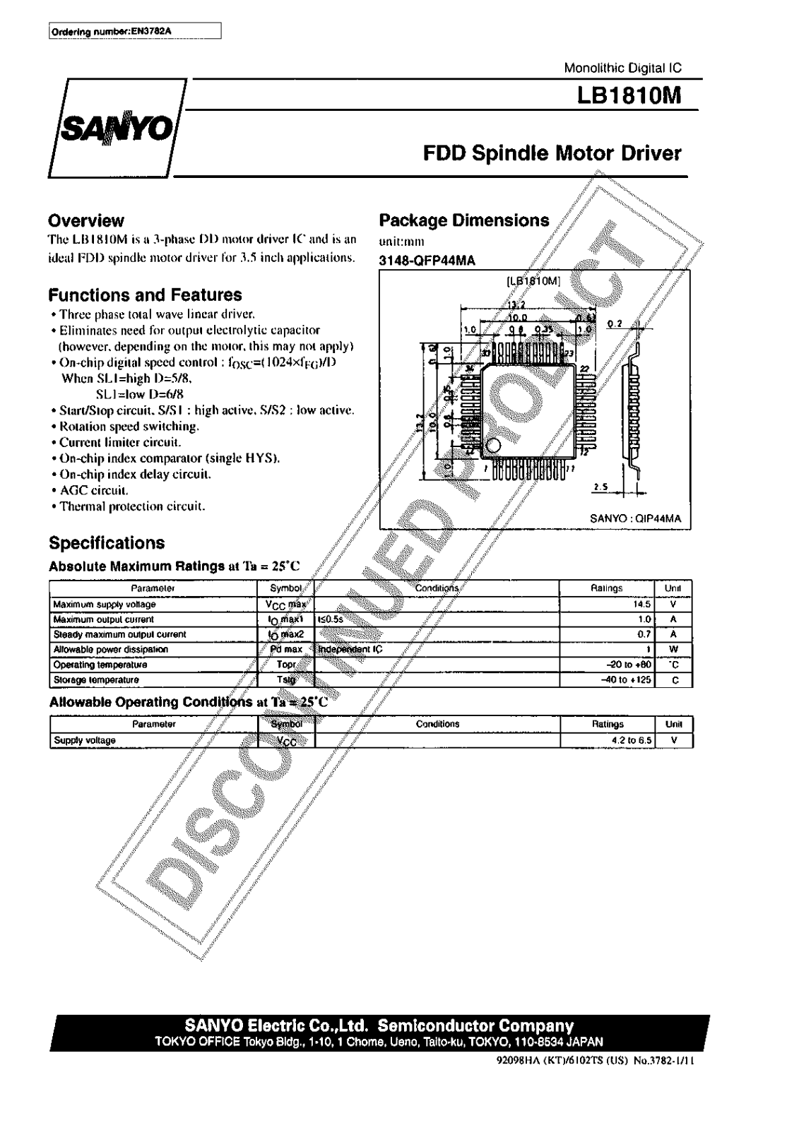 Sanyo LB1810M Specifications