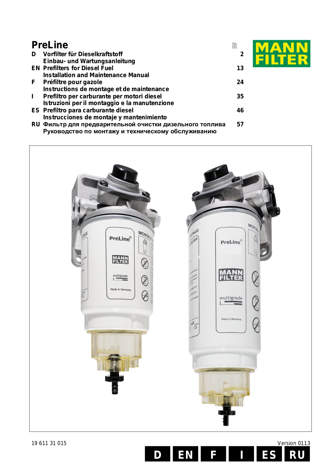 Mann Filter PreLine, PreLine 270, PreLine 420 Maintenance Manual