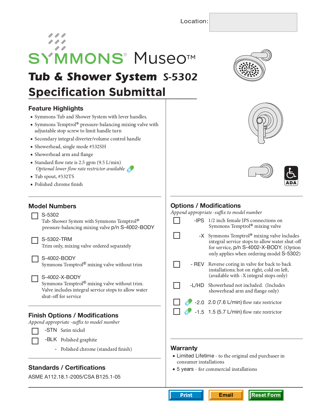 Symmons S-5302 User Manual