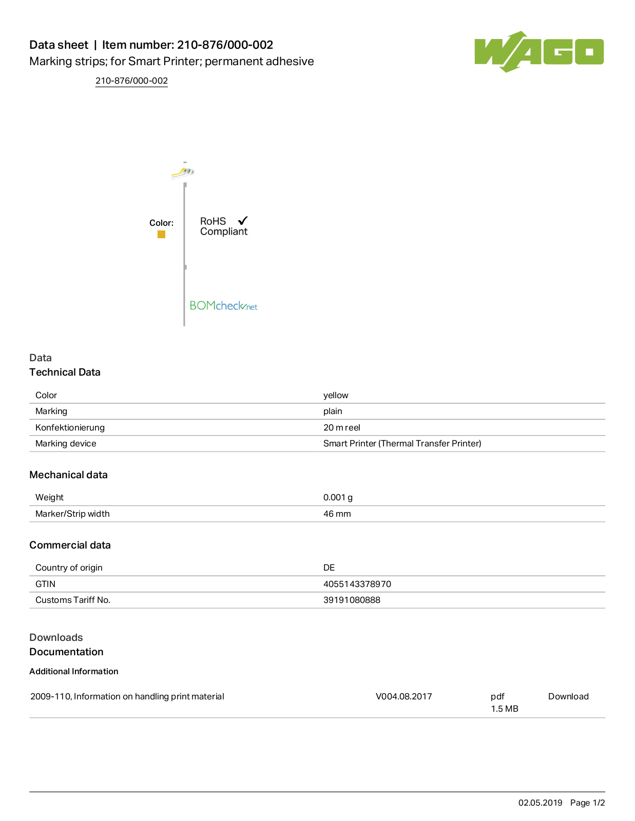 Wago 210-876/000-002 Data Sheet