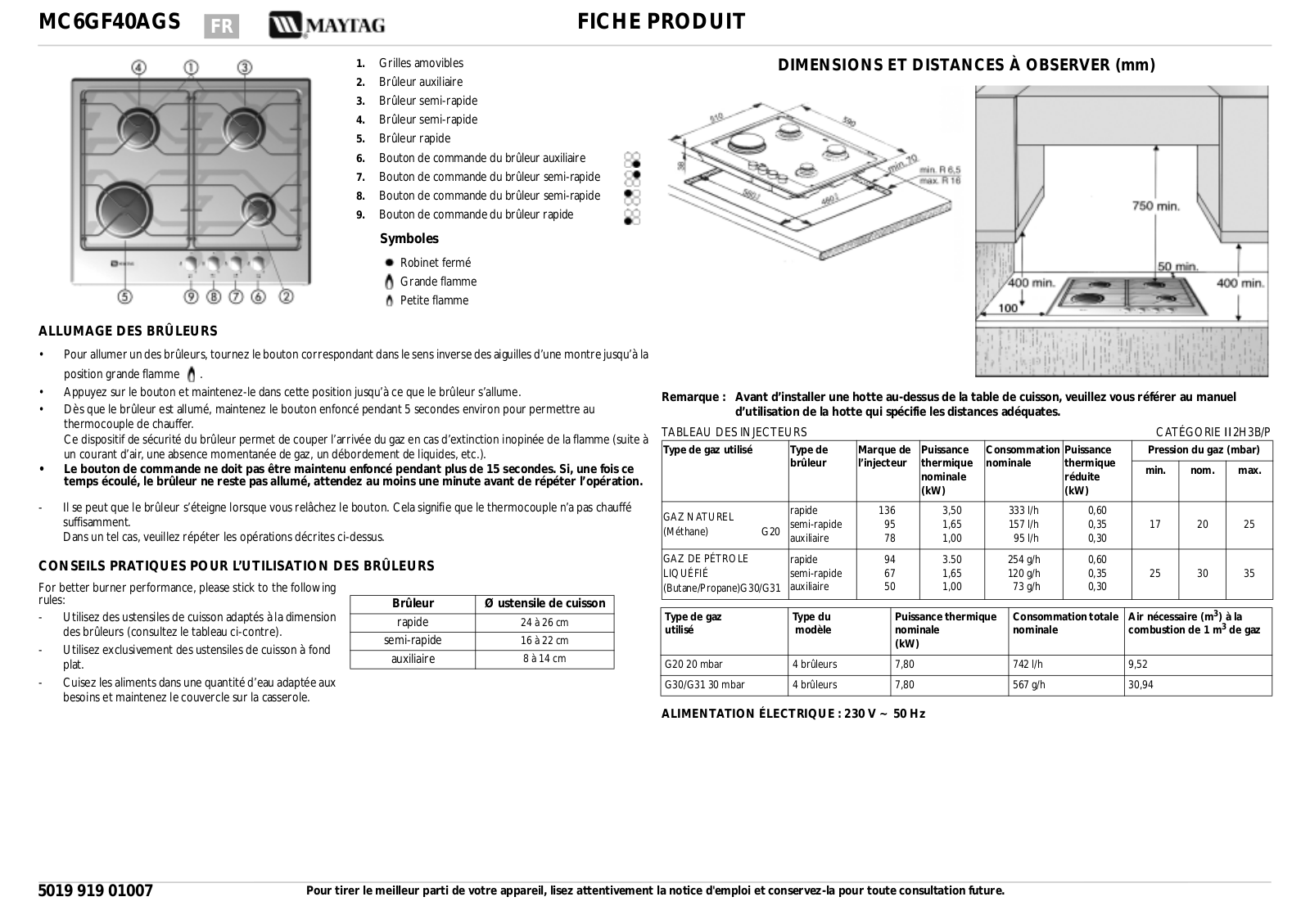 Whirlpool MC6GF40AGS PRODUCT MANUAL