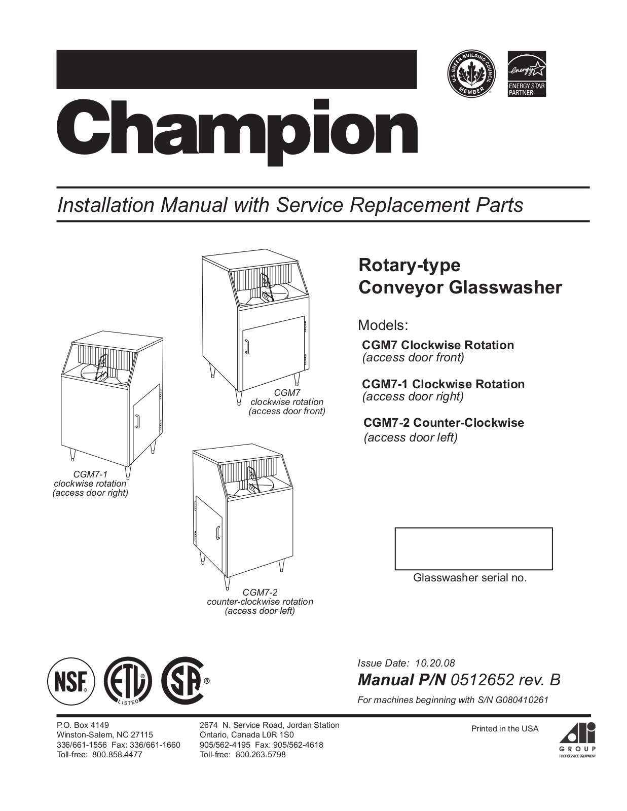 Champion CGM7-1 Installation Manual