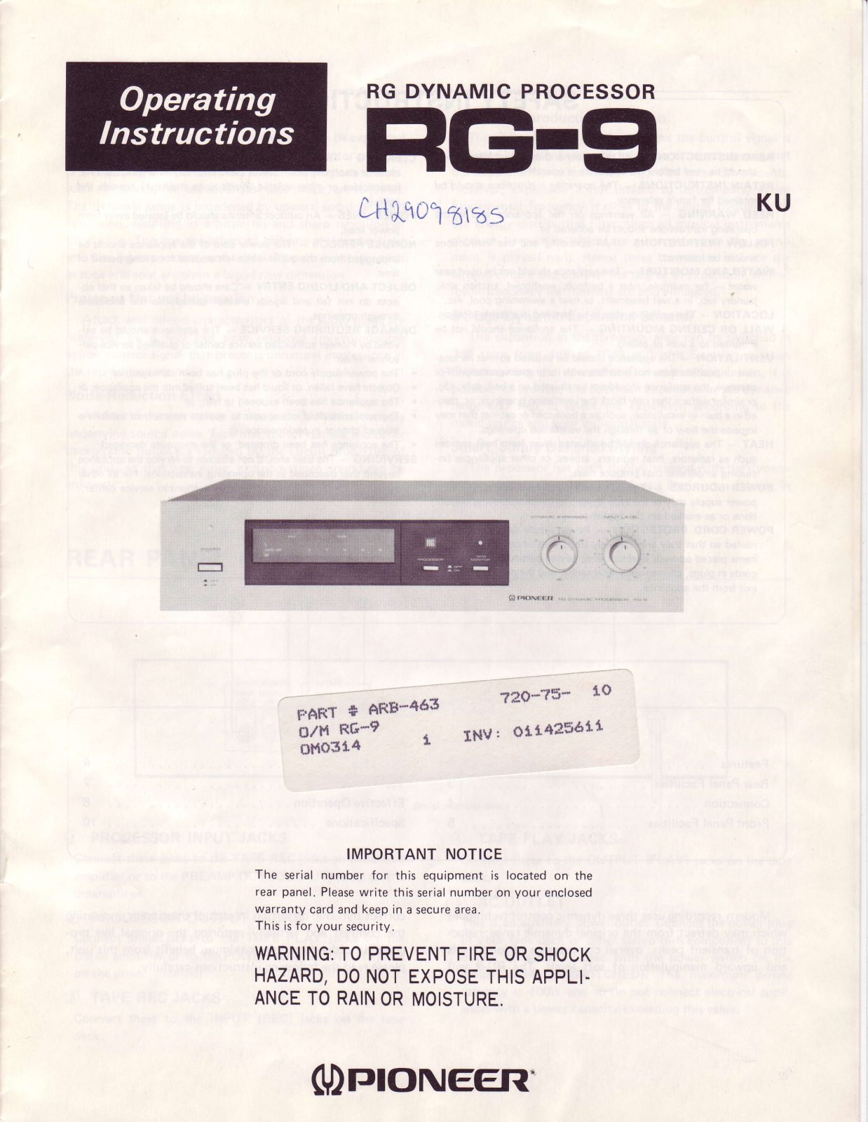 Pioneer RG-9 Owners manual