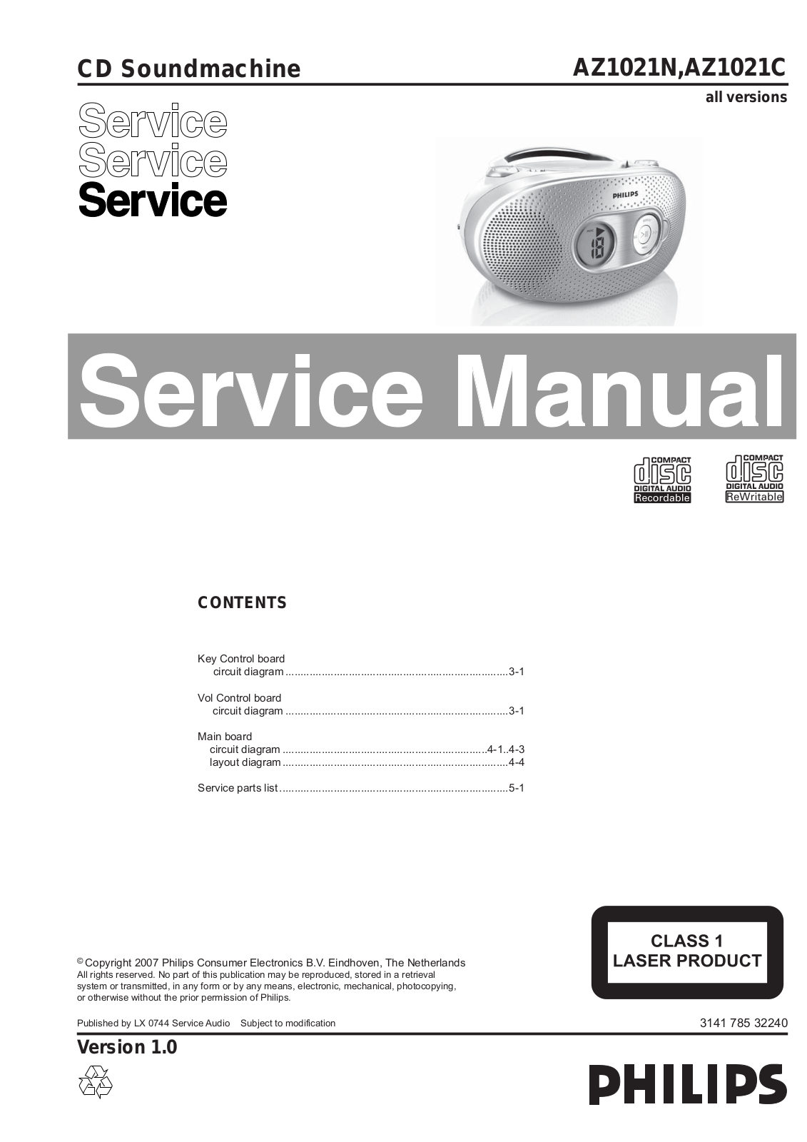 Philips AZ-1021-N, AZ-1021-C Service Manual