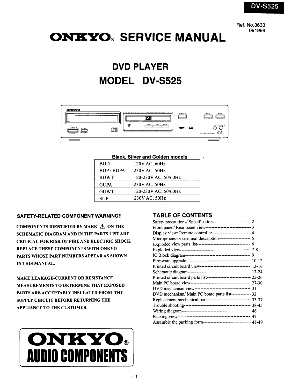 Onkyo DVS-525 Service manual