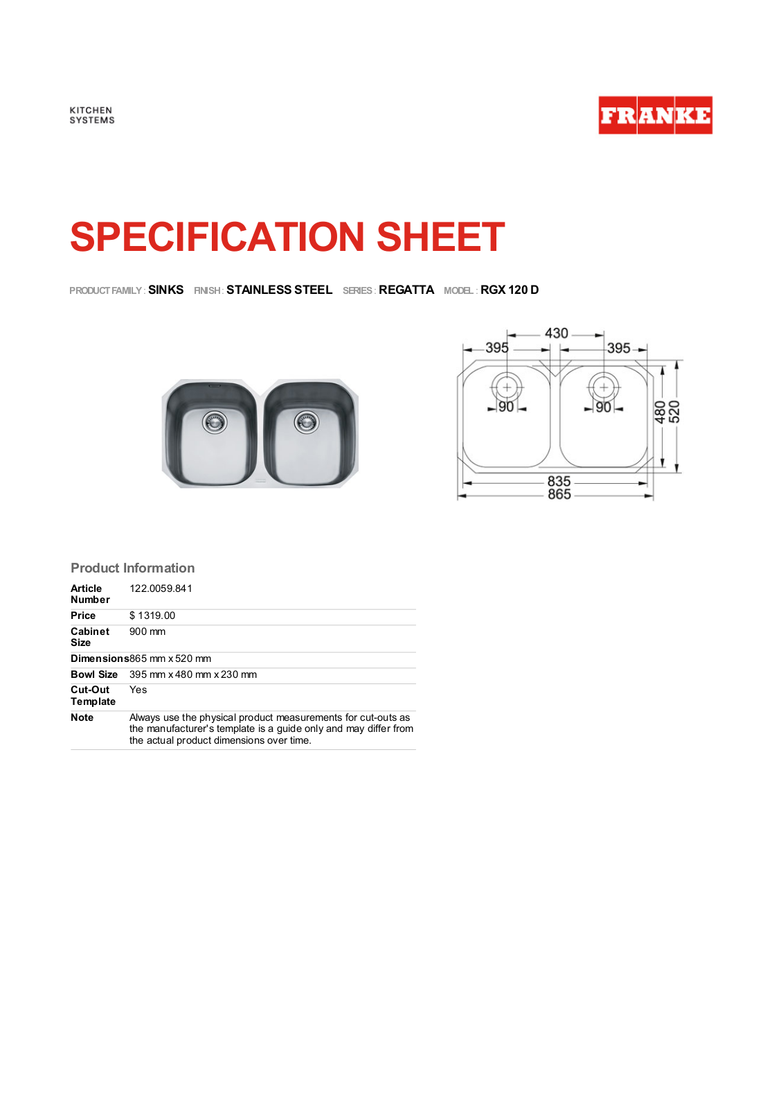 Franke Foodservice RGX 120 D User Manual