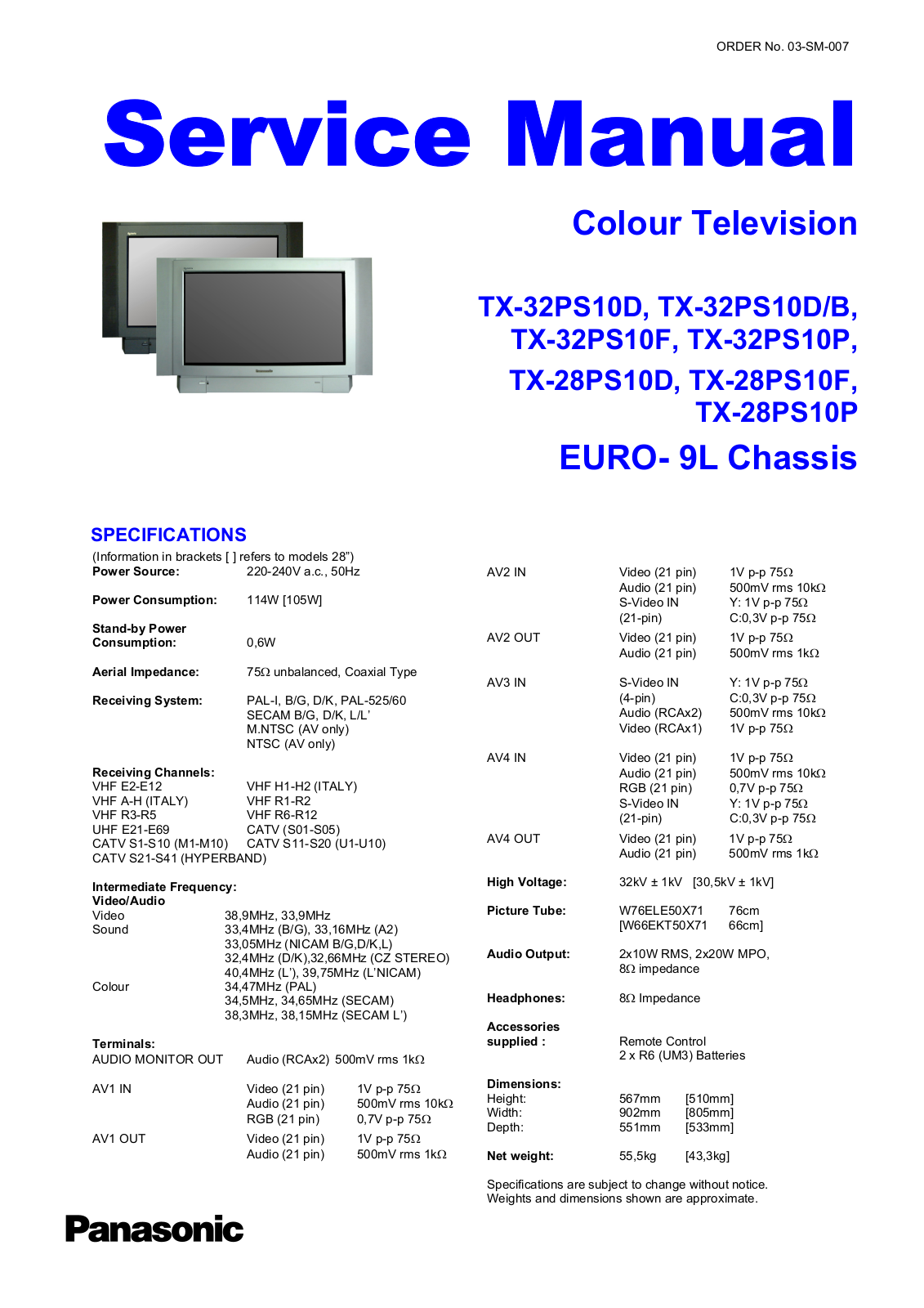 Panasonic TX-32PS10, TX-28PS10 Schematic