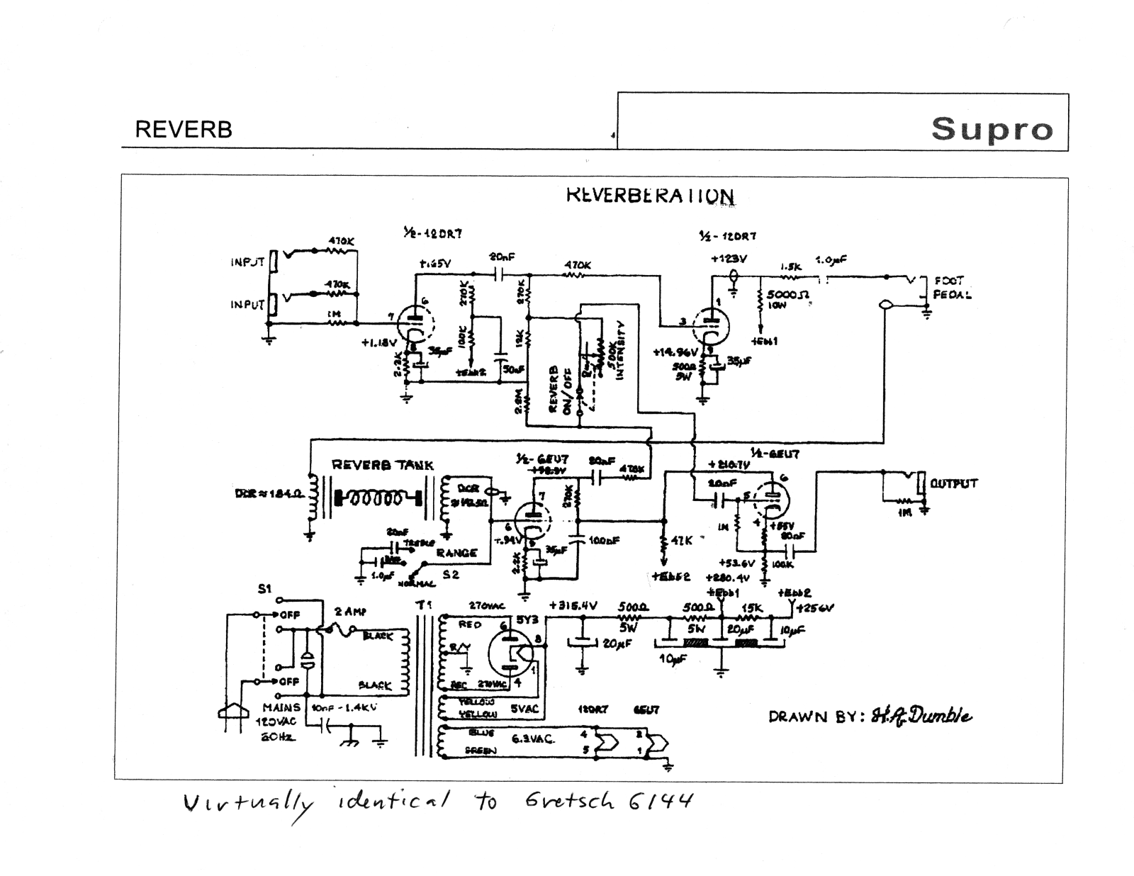 Supro reverb schematic