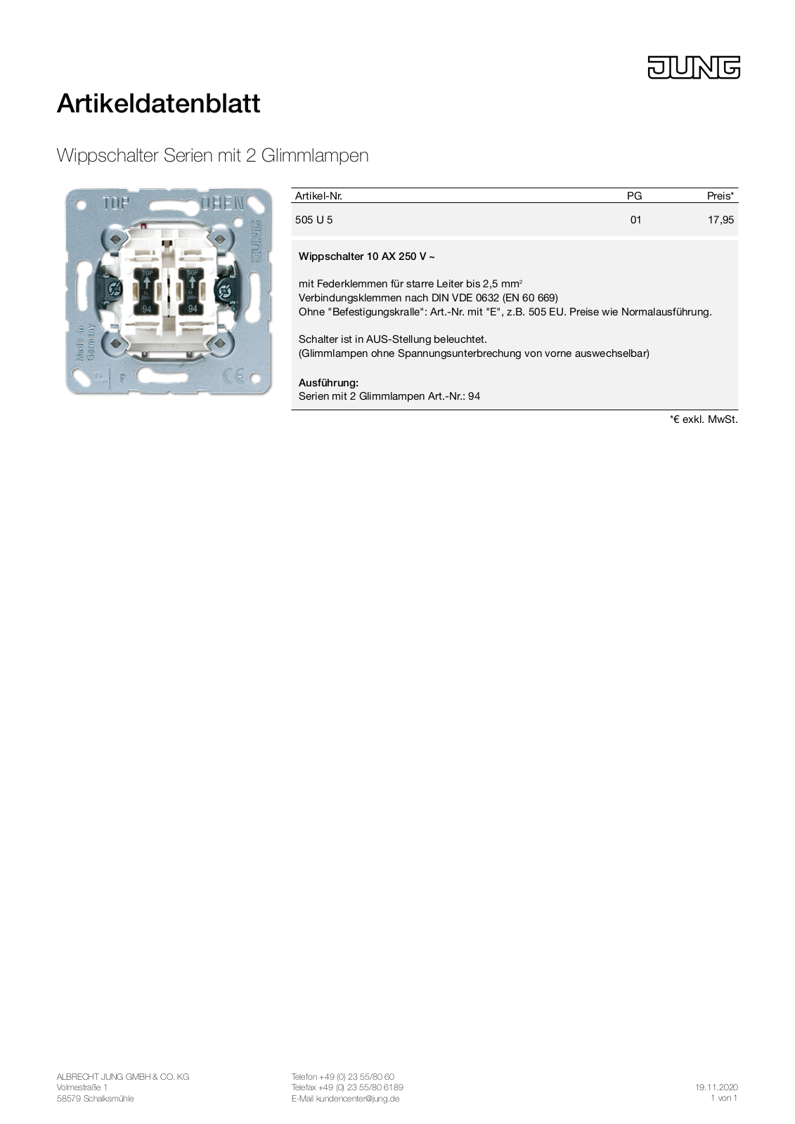 Jung 505 U 5 User Manual