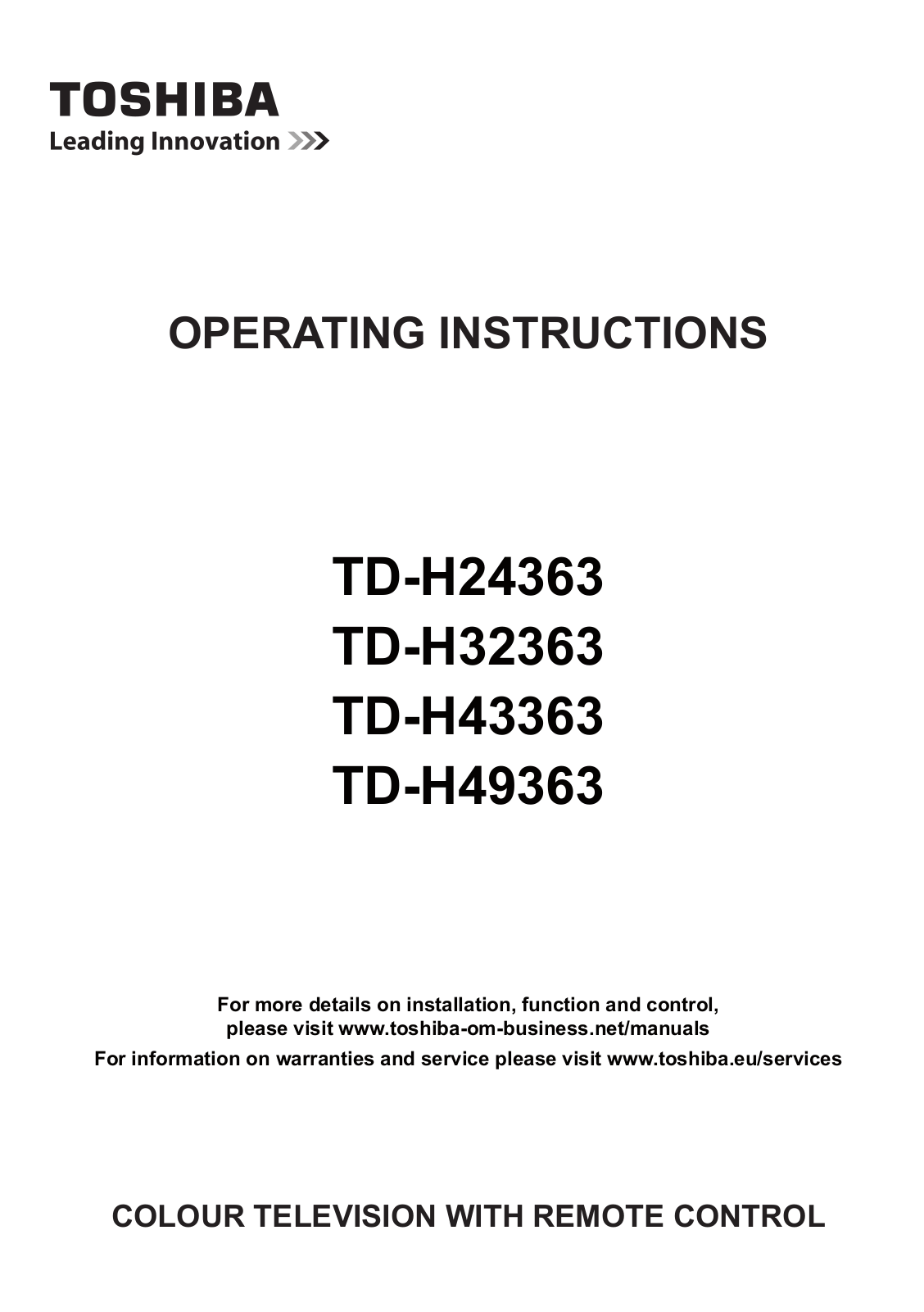 Toshiba TD-H24363, TD-H43363, TD-H49363, TD-H32363 Operating Instructions Manual