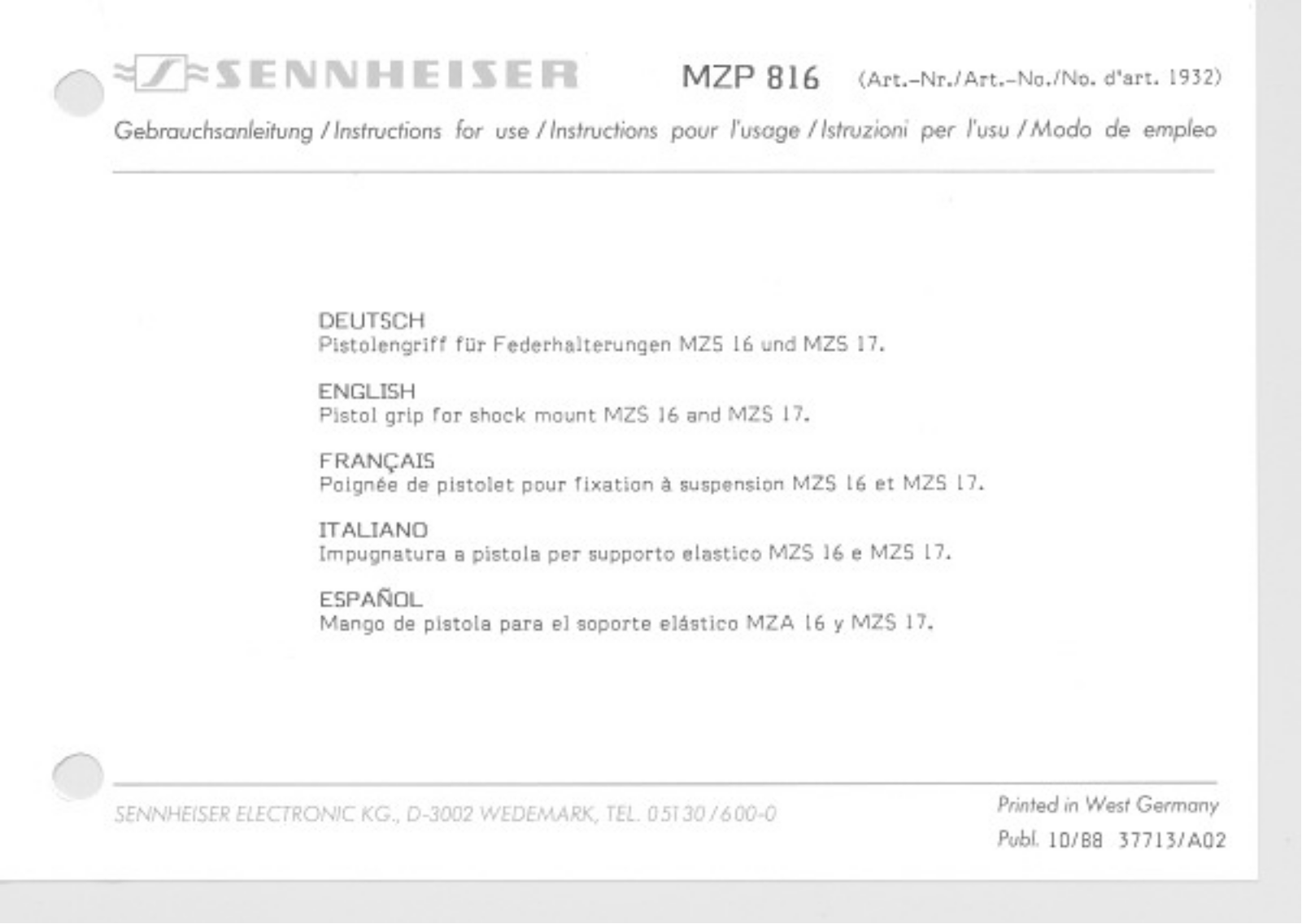 Sennheiser MZP 816 Manual