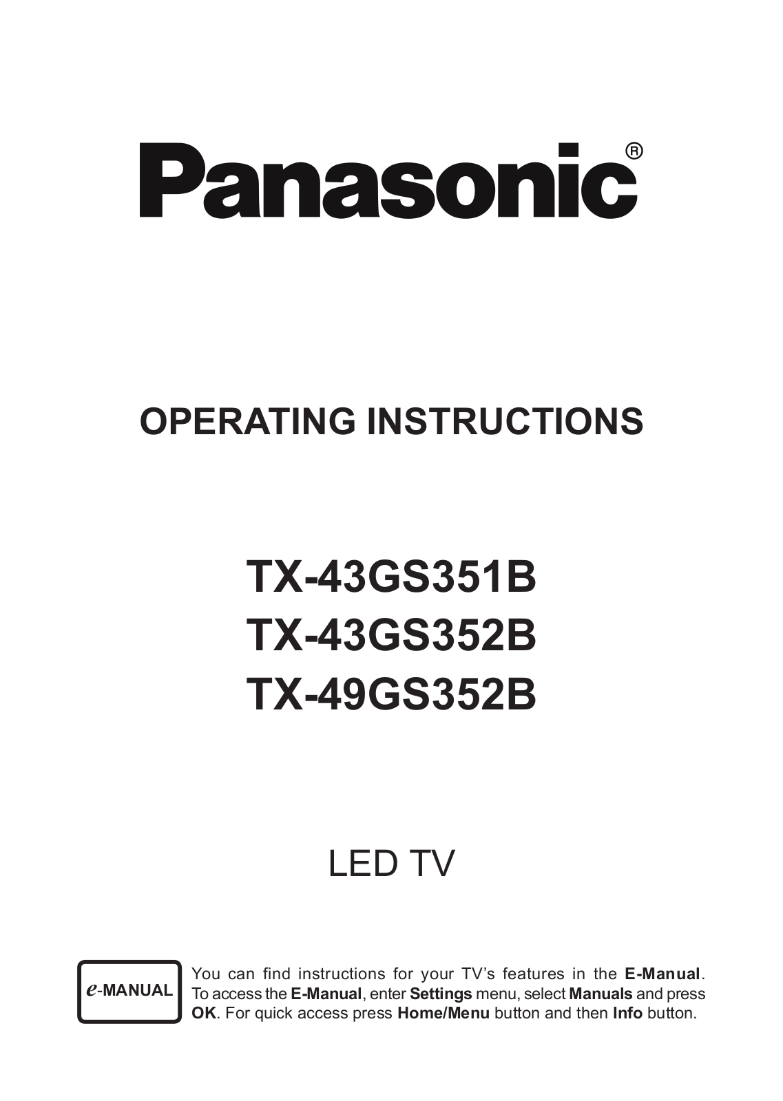 Panasonic TX-49GS352B Instruction manual