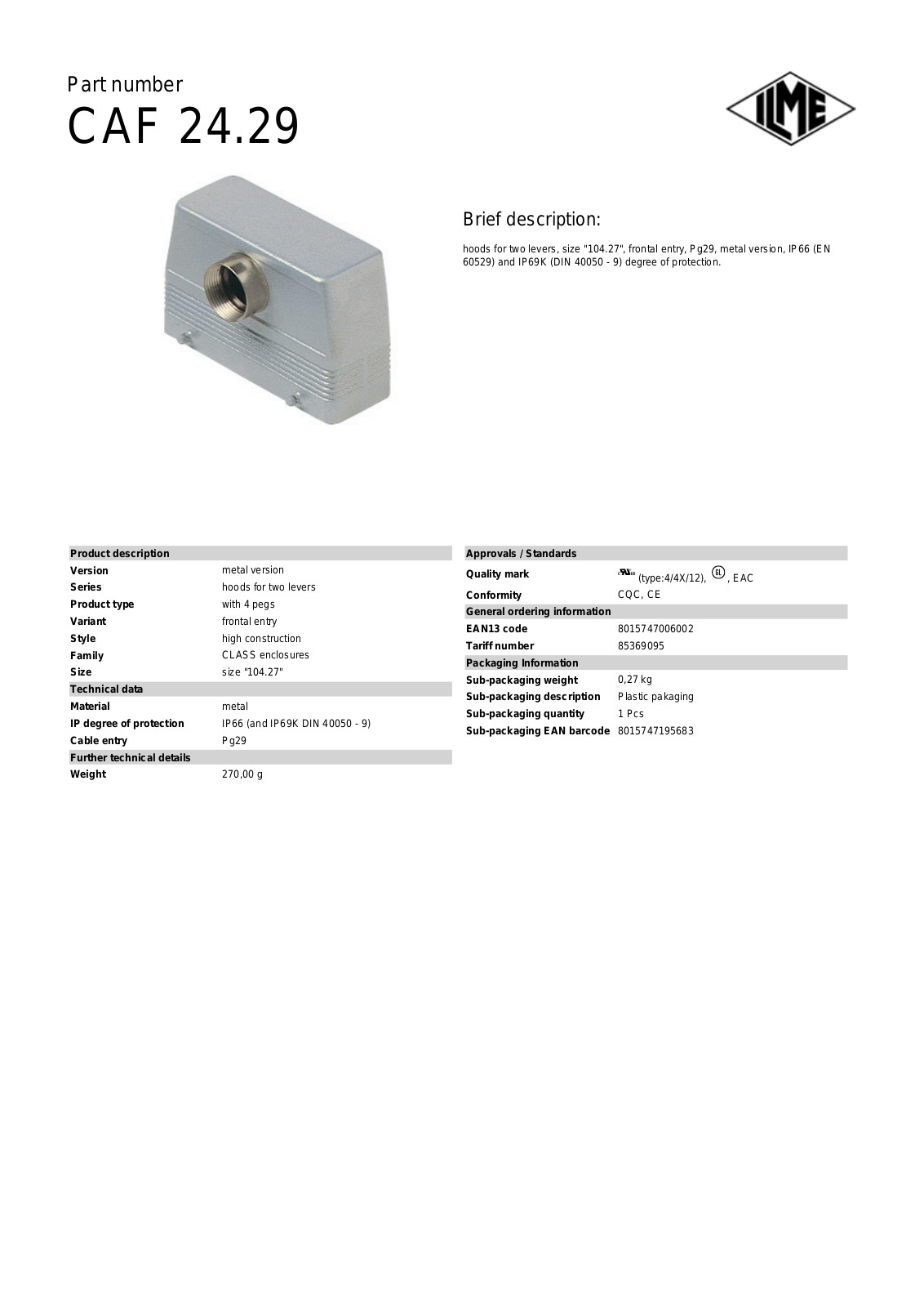 ILME CAF-24.29 Data Sheet