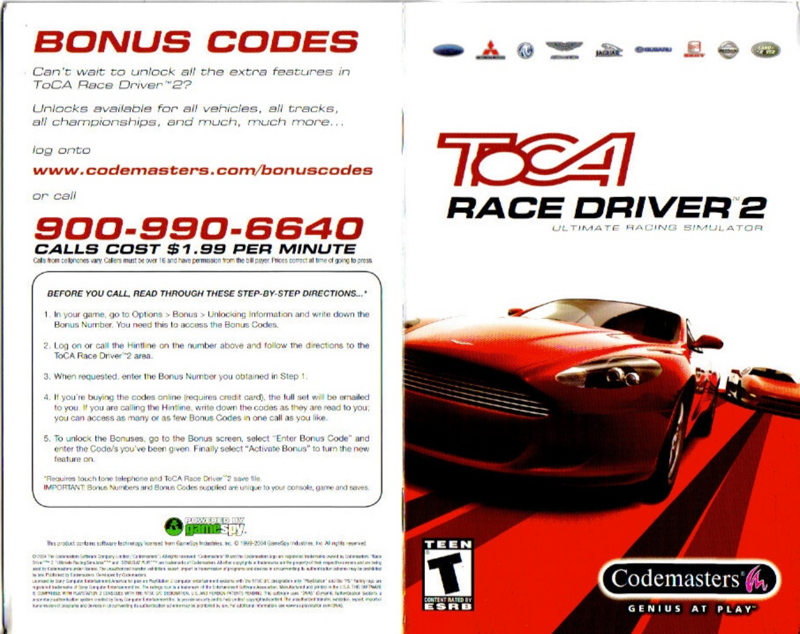 Games PS2 TOCA RACER 2 User Manual