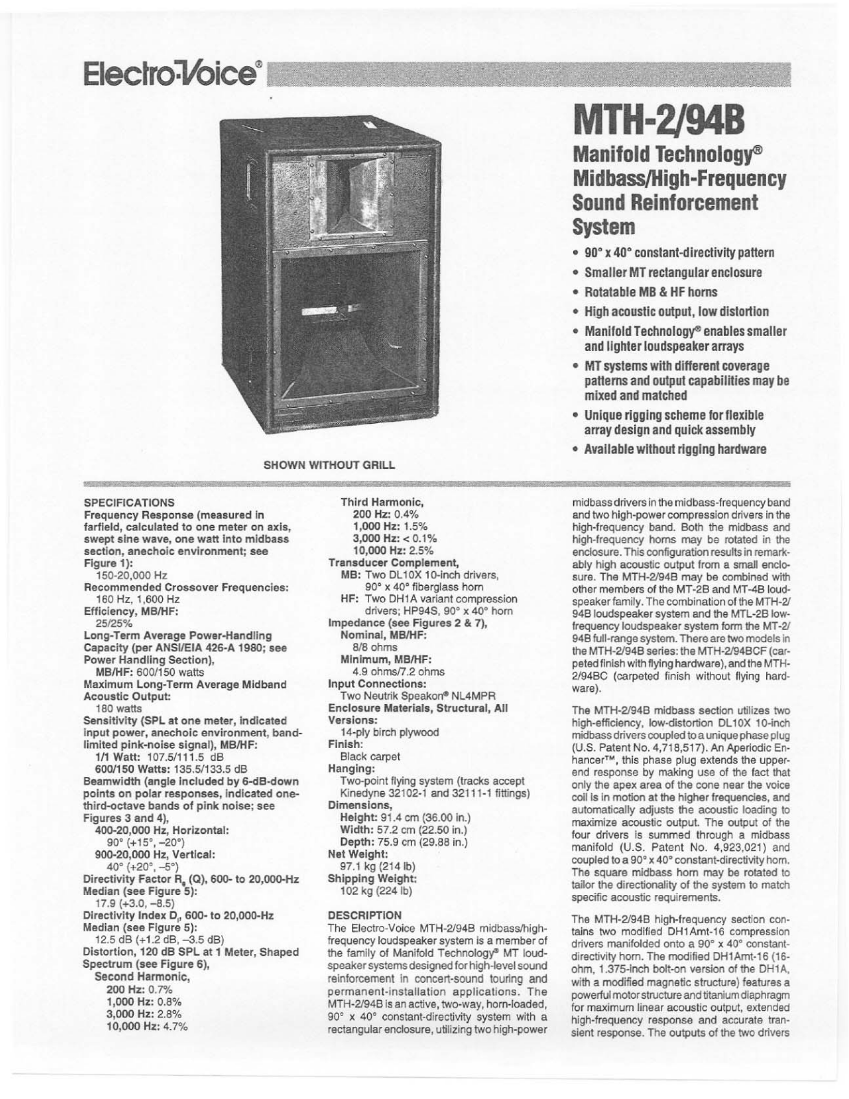 Electro-Voice MTH-2-94B User Manual