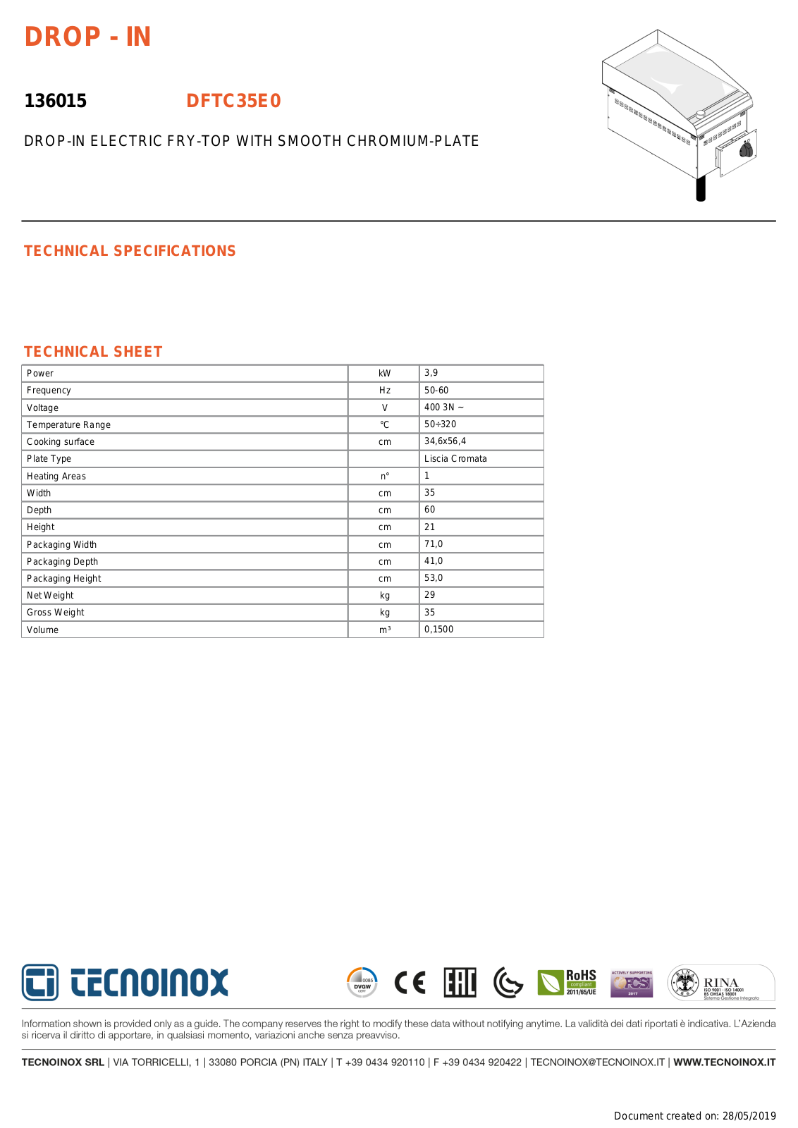 Tecnoinox DFTC35E0 Datasheet