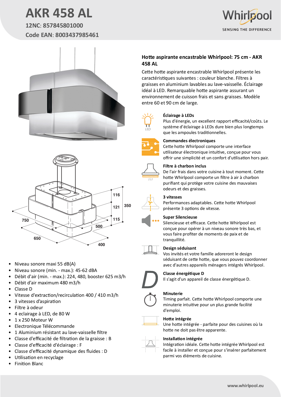 Whirlpool AKR 458 AL Product information